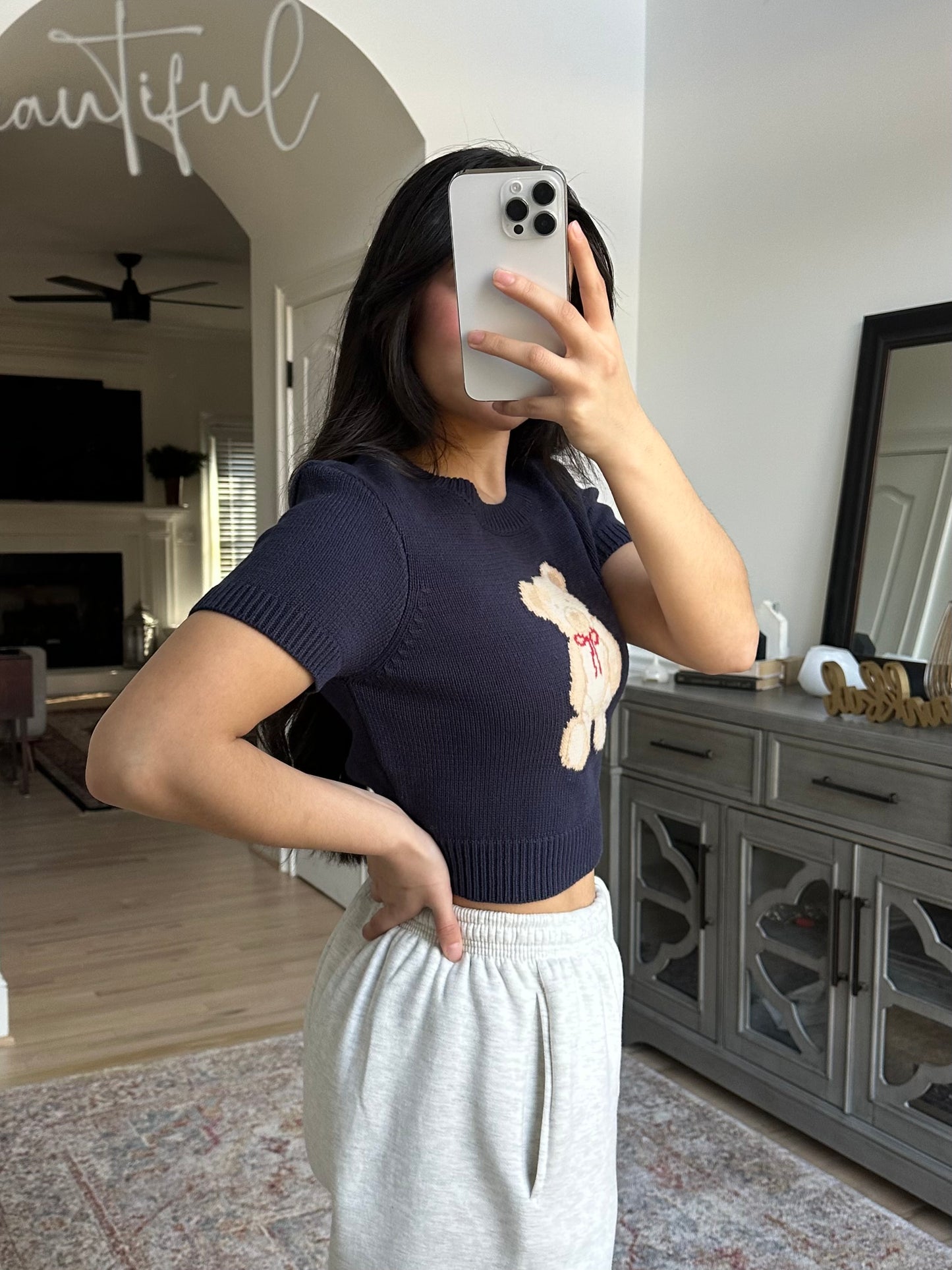 Navy Teddy Knit Sweater Top