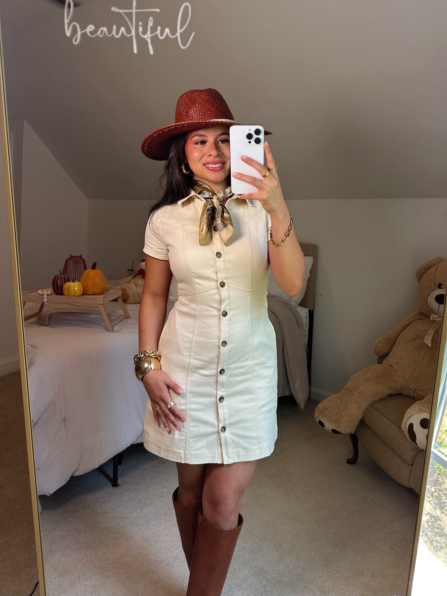 Oatmeal Button Up Shirt Dress