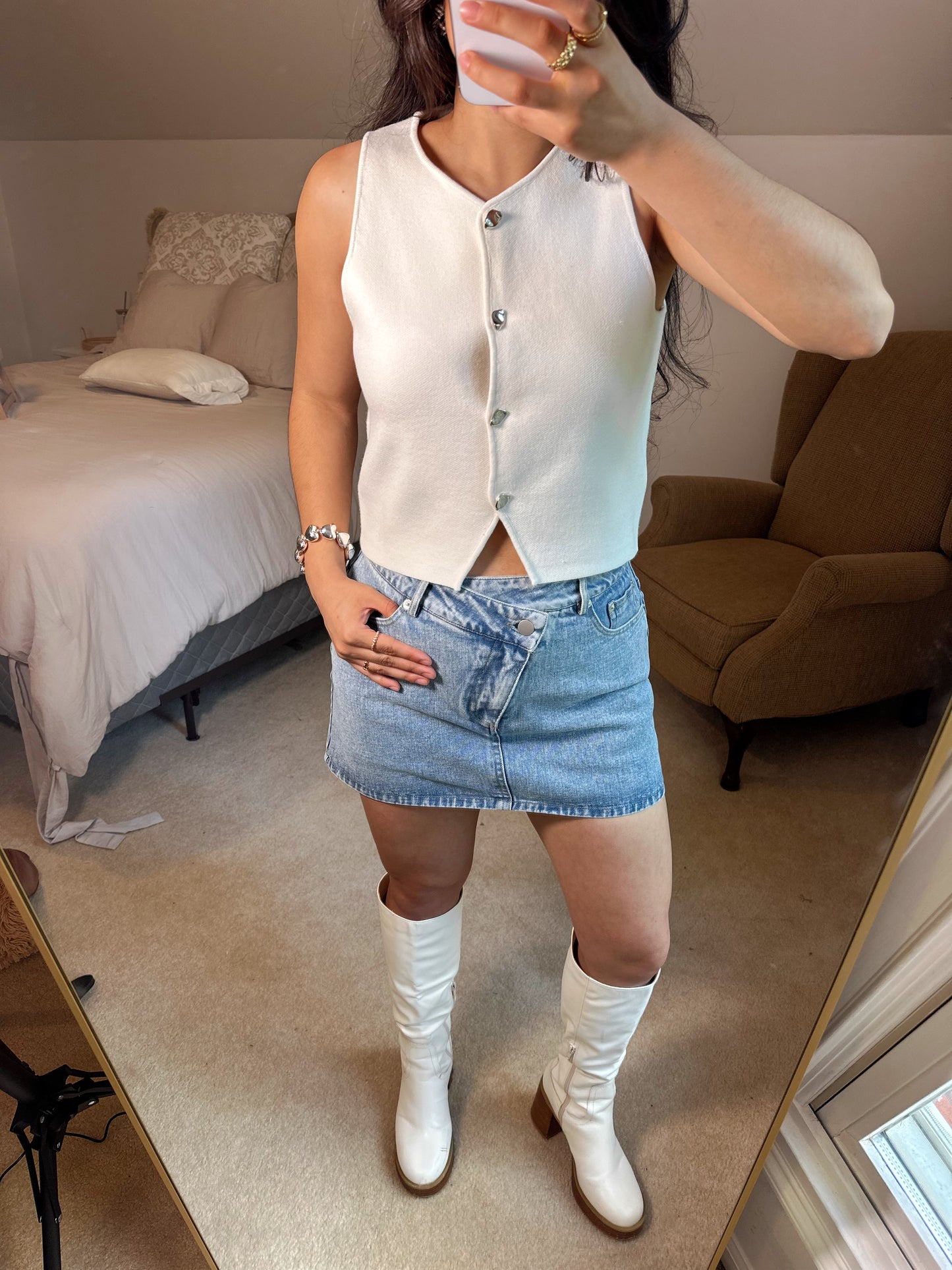 Denim Asymmetrical Button Skort