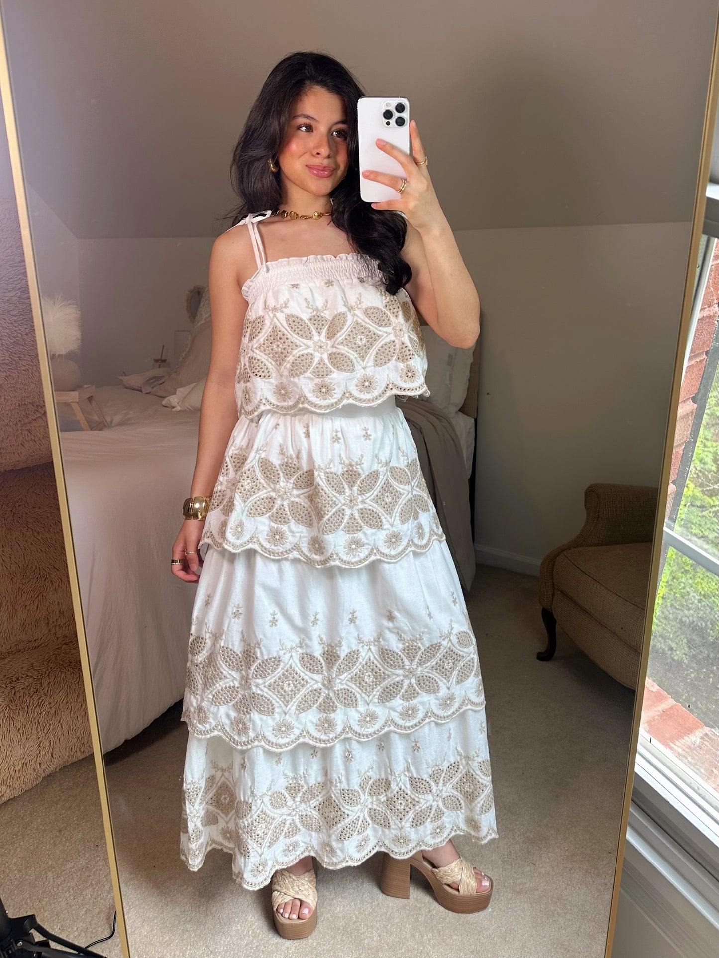 Italian Summer Floral Embroidered Skirt Set