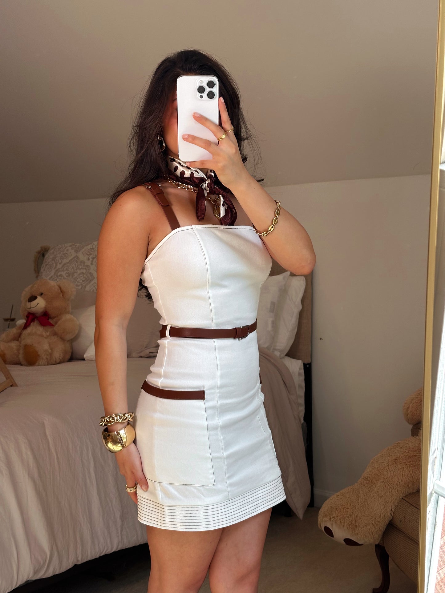 Chic Fall White Denim Dress