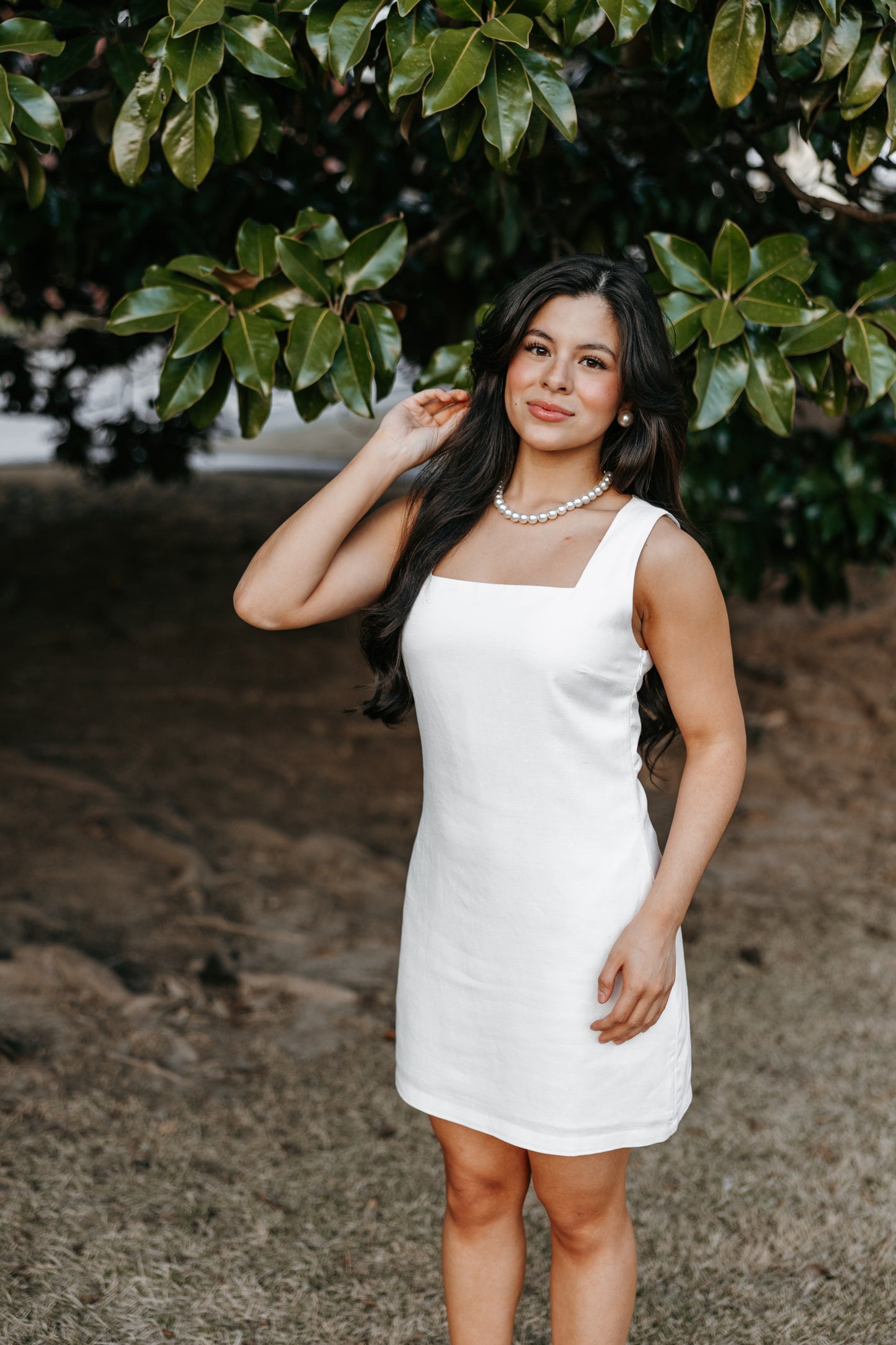 White Linen Square Neck Dress