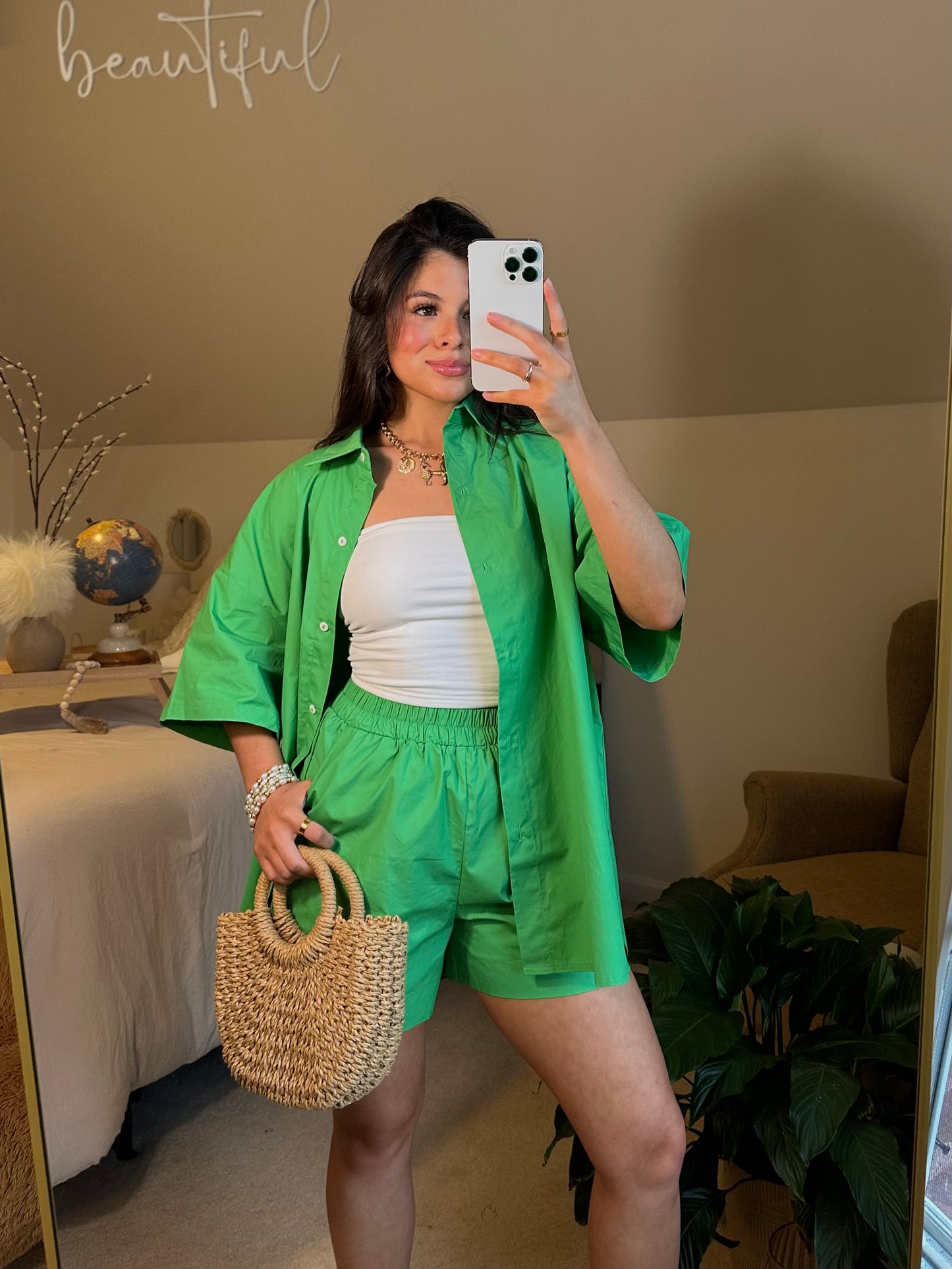 Kelly Green Button Up & Short Set