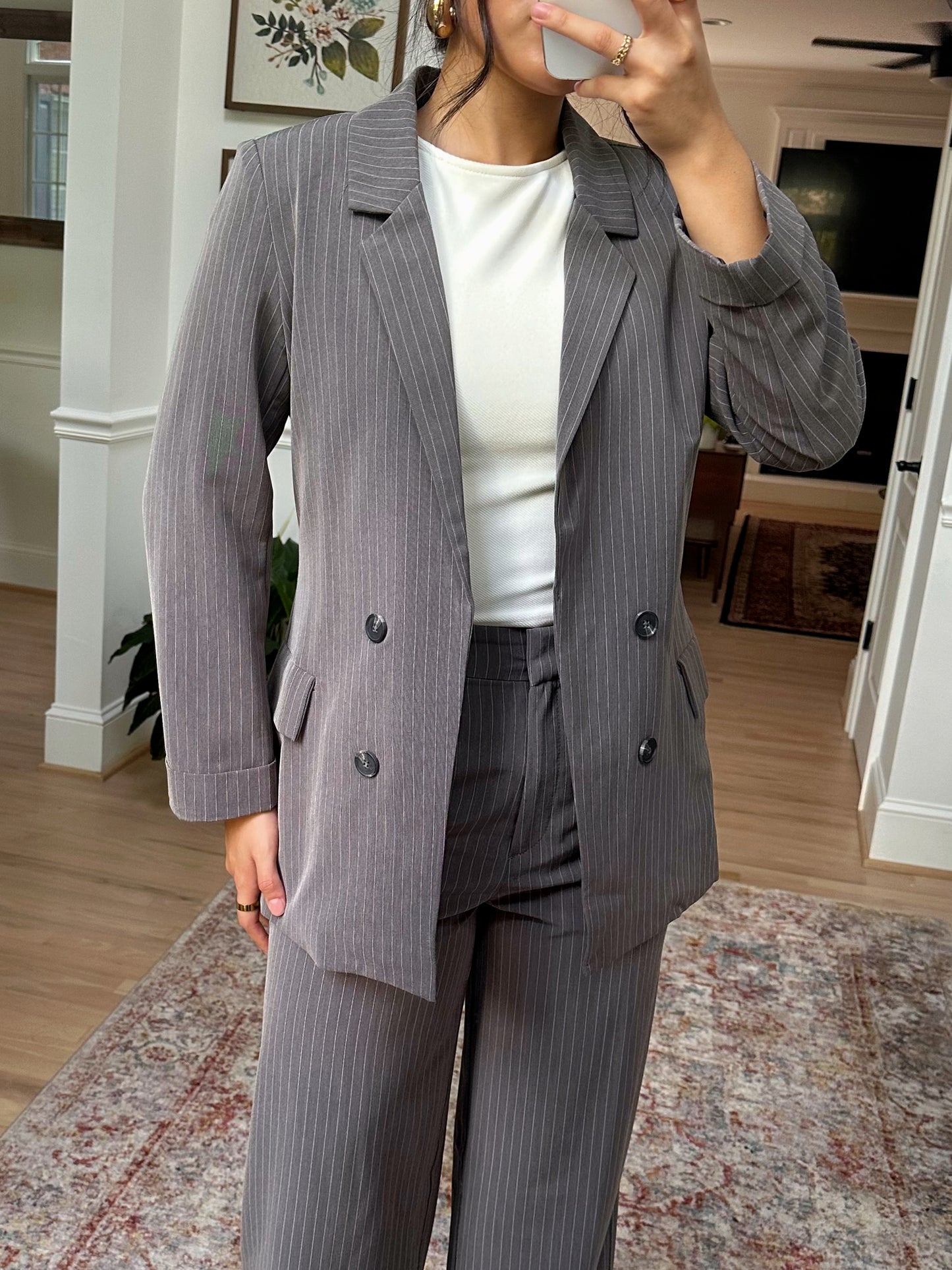 Grey Pinstripe Blazer & Trousers Set