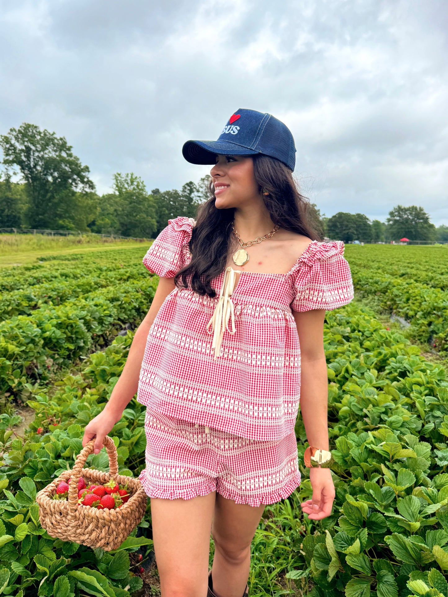 Strawberry Farms Red Gingham Top & Short Set