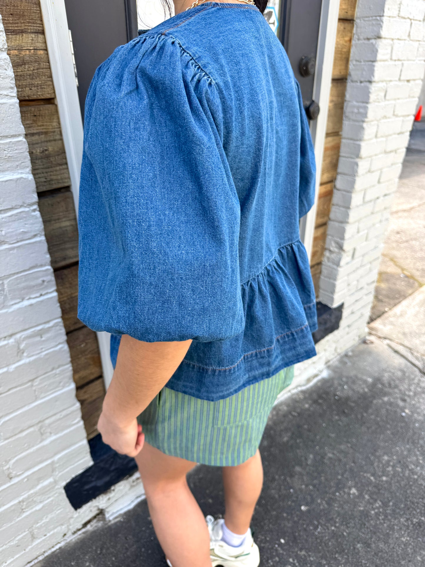 Denim Bow Babydoll Top