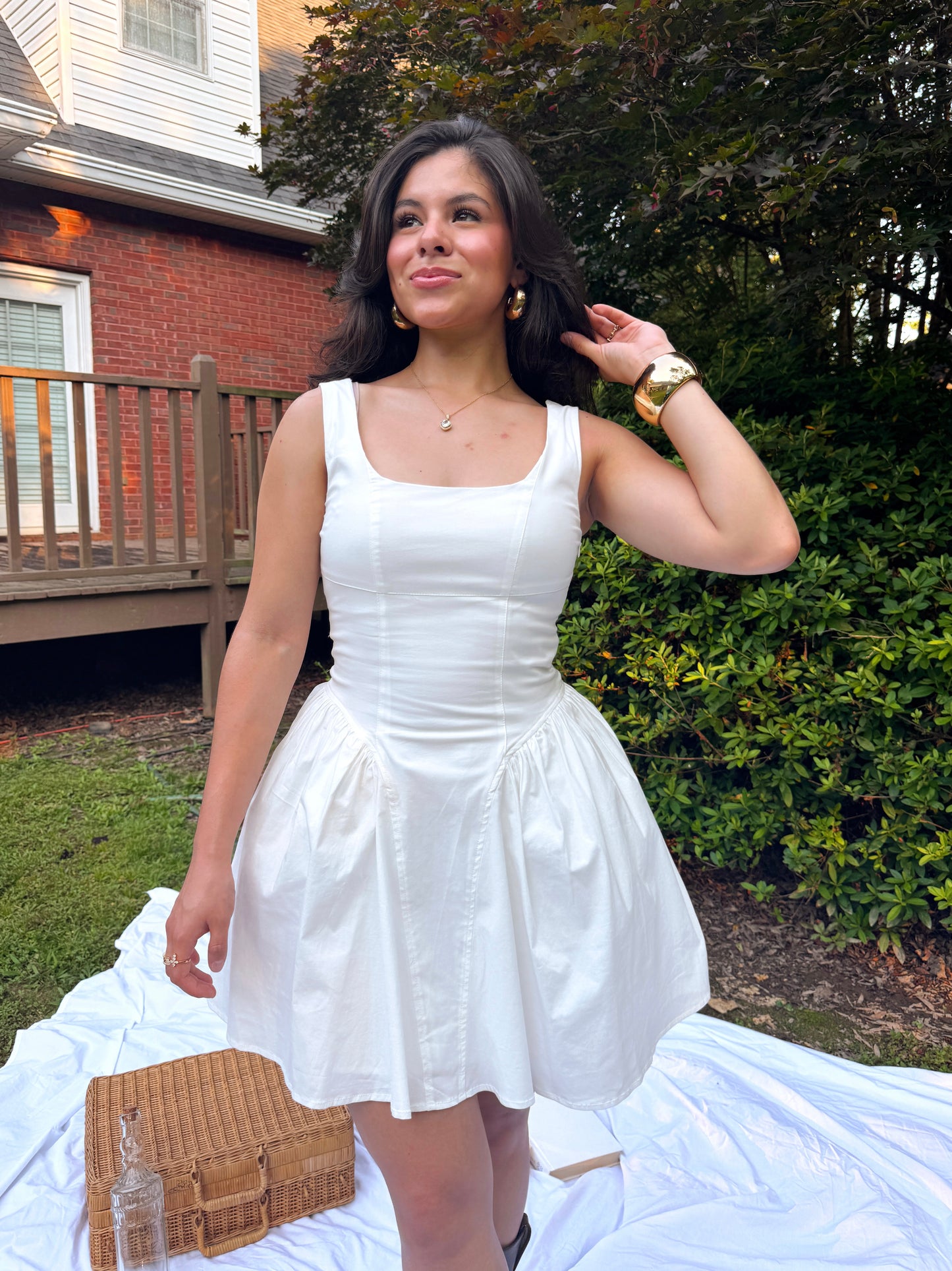 White Drop Waist Corset Mini Dr ess