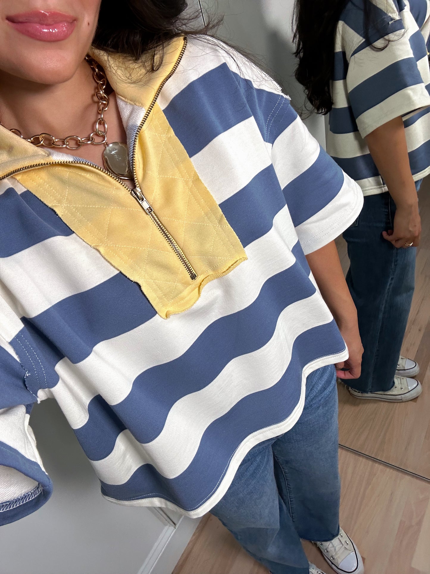Blue & Yellow Zip-Up Polo Top