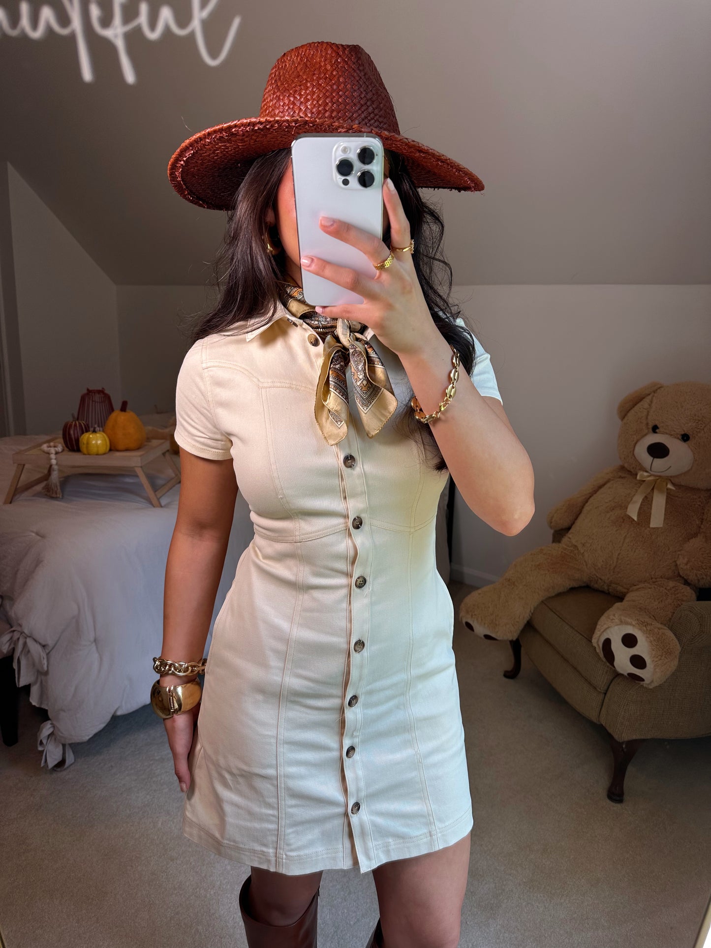 Oatmeal Button Up Shirt Dress