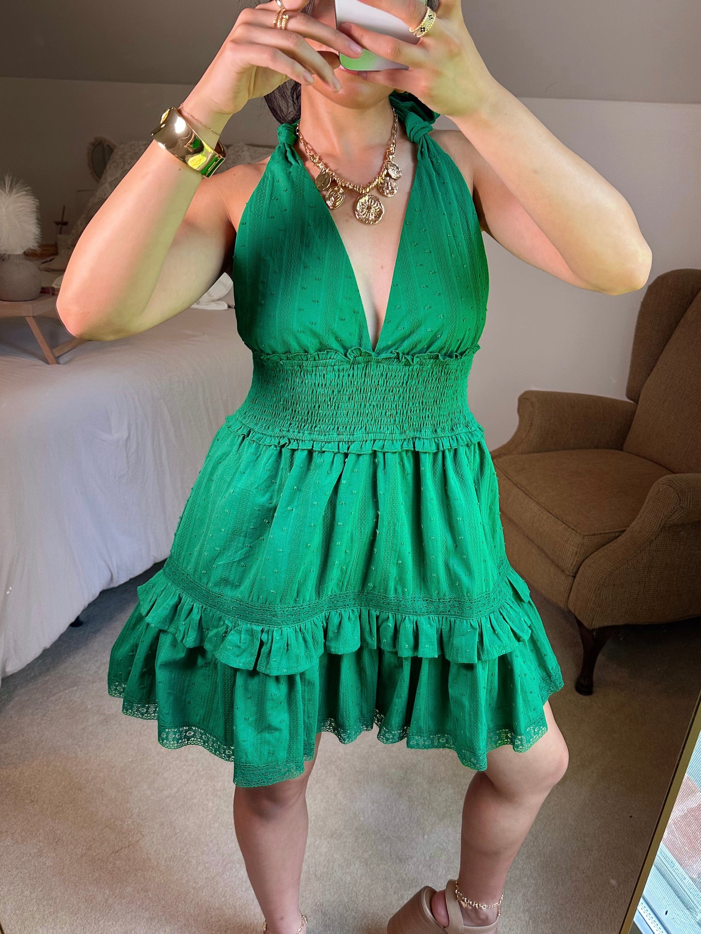Green Lace Halter Neck Dress