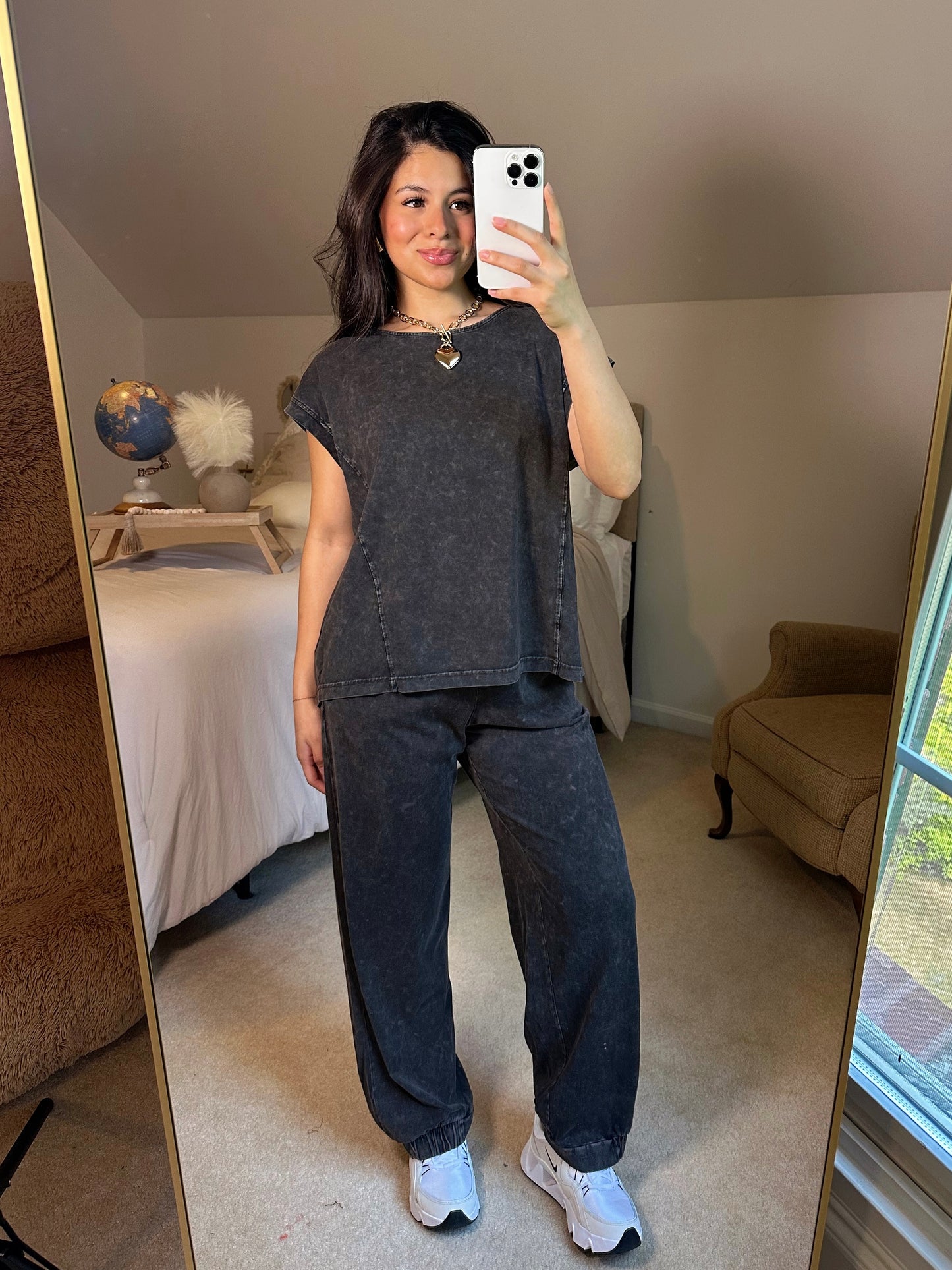 Washed Black Cotton Top & Pants Set