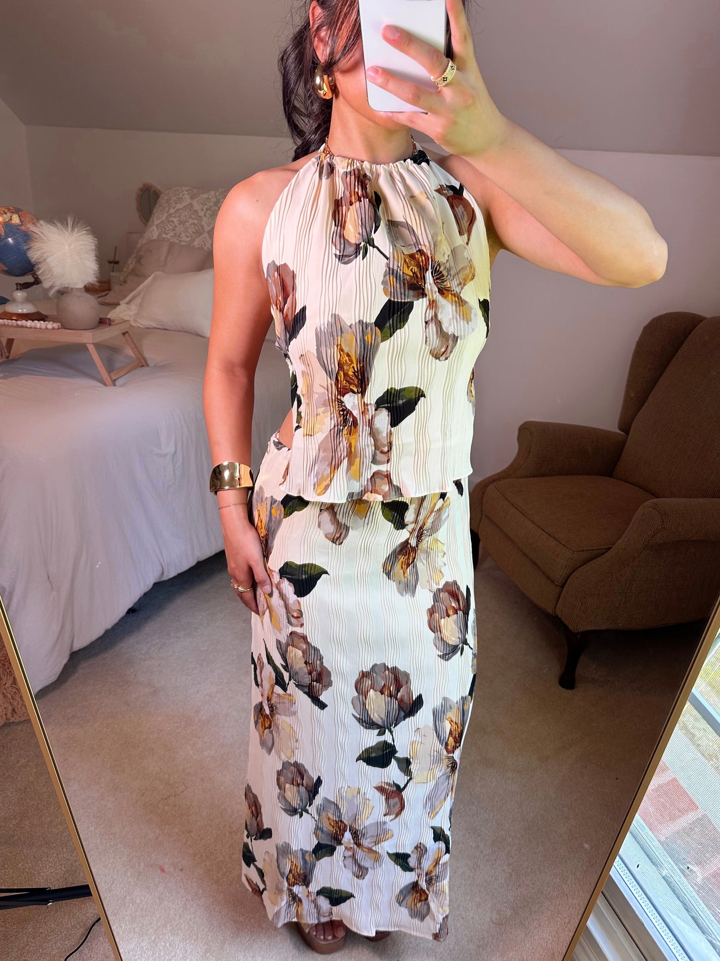Vintage Florals Open Back Top & Skirt Set