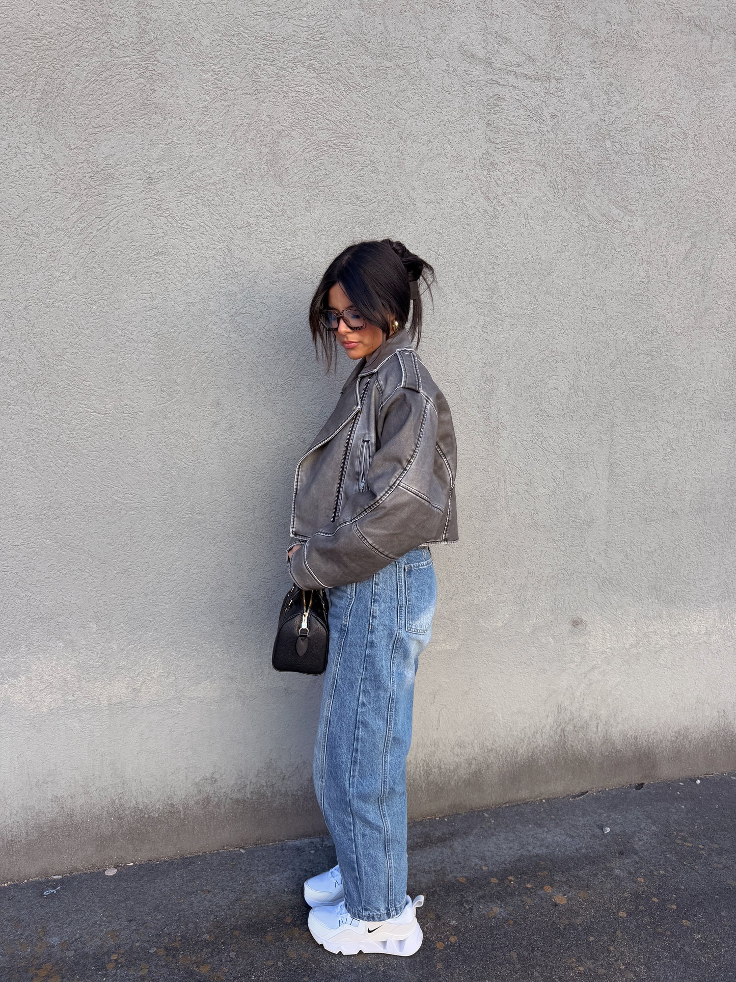 Washed Grey Biker Jacket