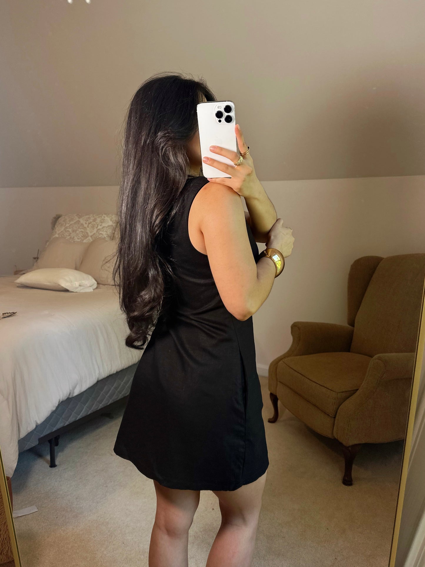 Black Linen Square Neck Dress