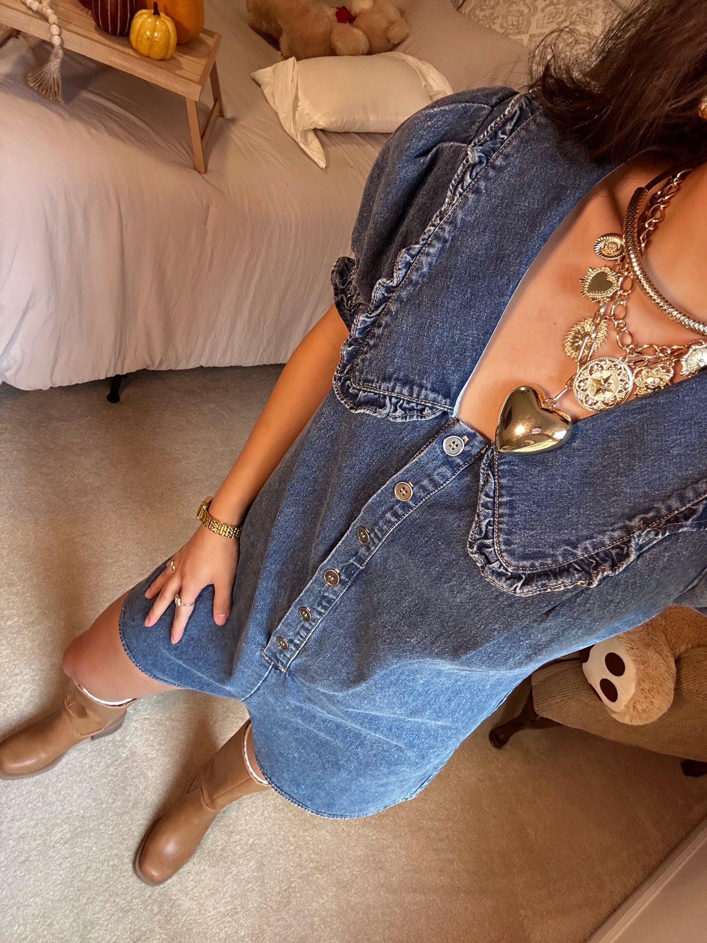 Collar Me Cute Denim Romper