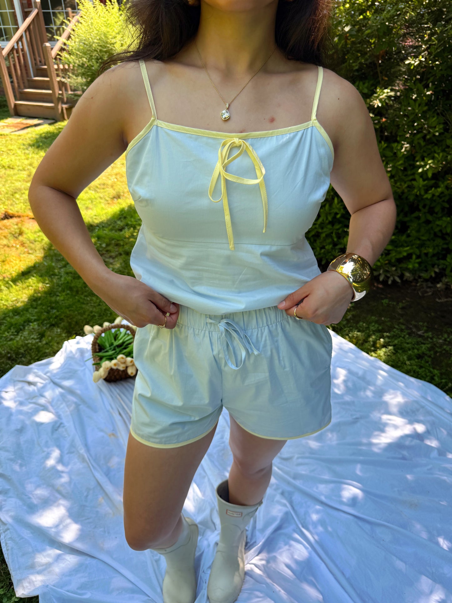 Pastel Blue & Yellow Top and Short Set