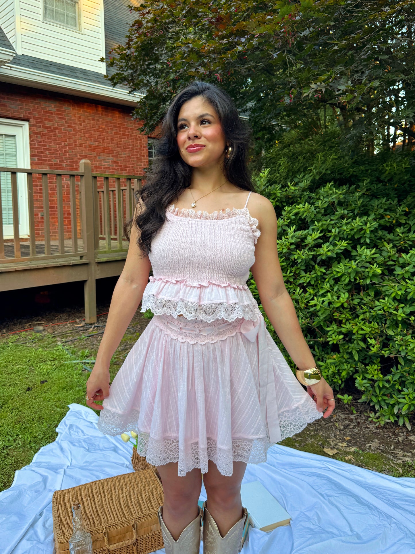 Baby Pink Lace Girly Top & Skirt Set