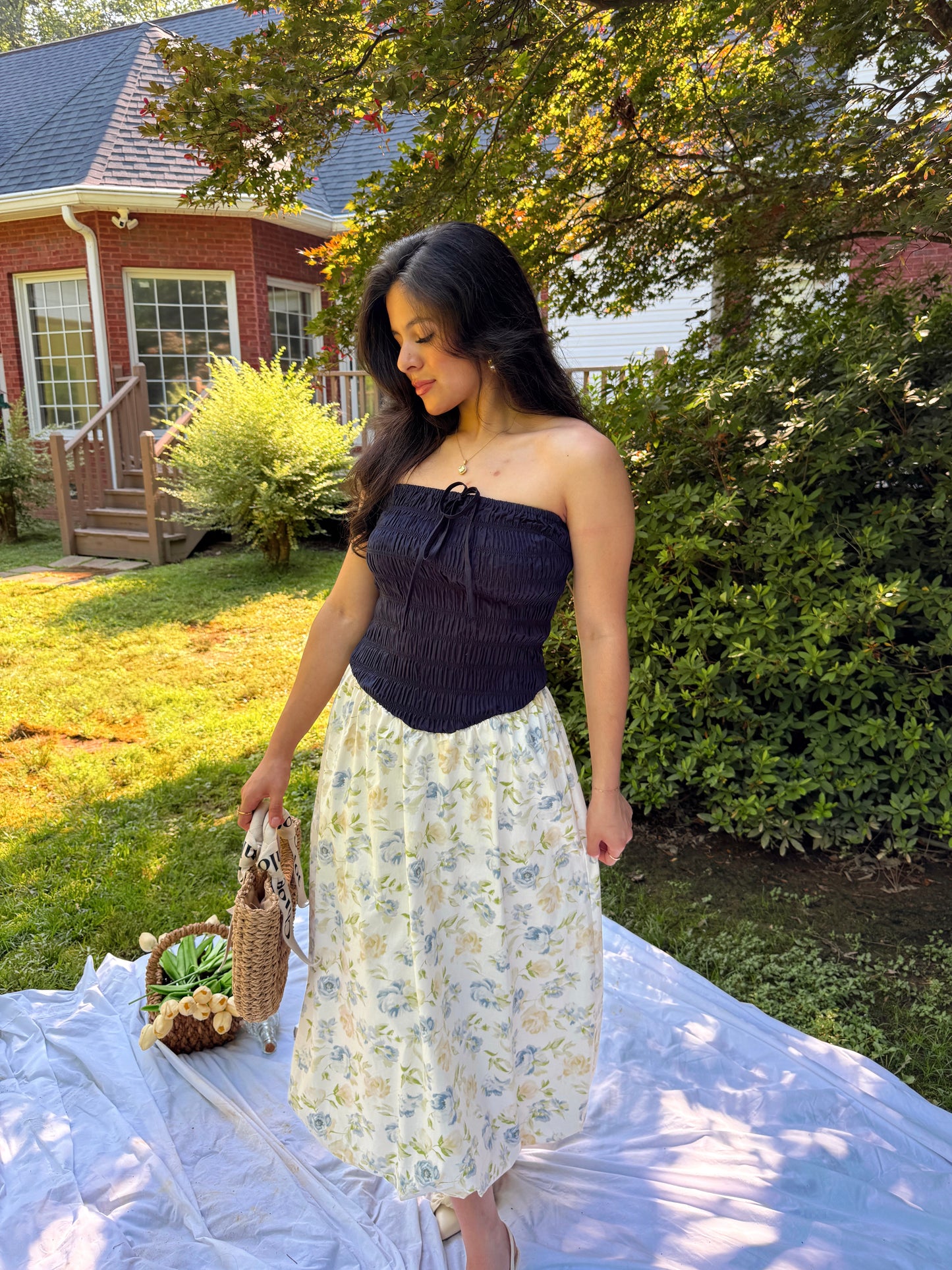 Cool Toned Smocked Tube Midi Bubble Dress