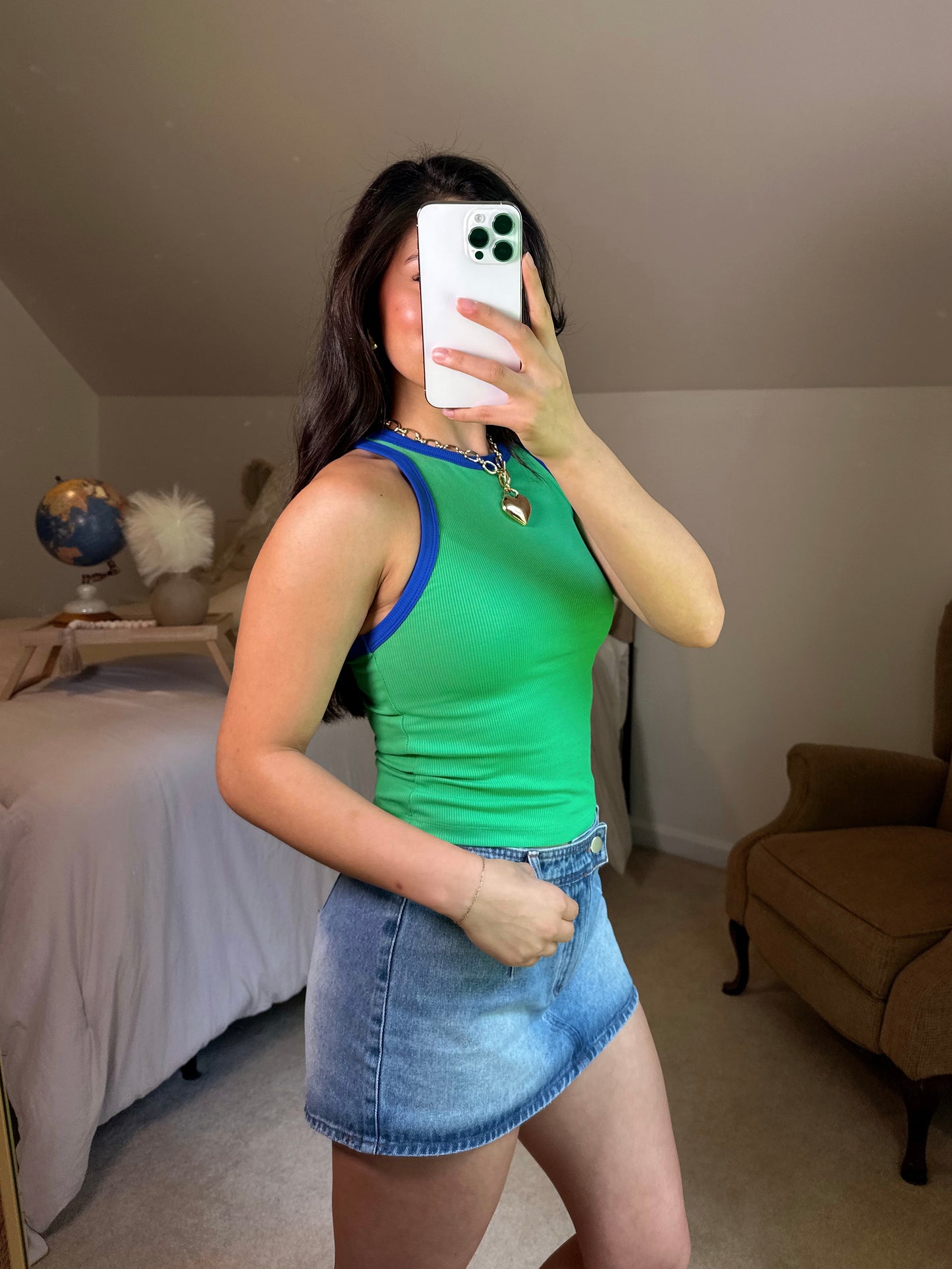Peacock Ribbed Contrast Tank