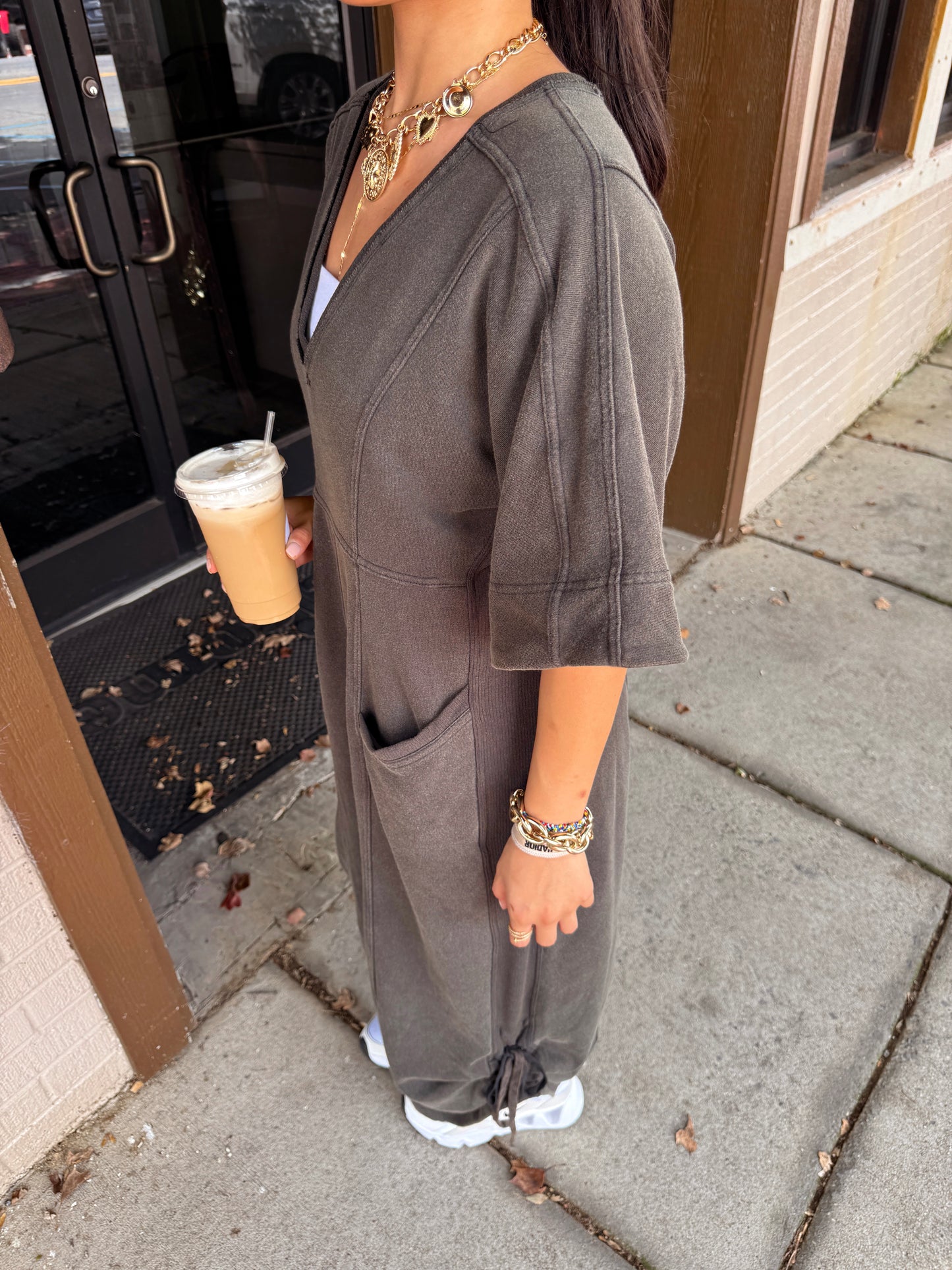 Coffee Run Charcoal Jumpsuit
