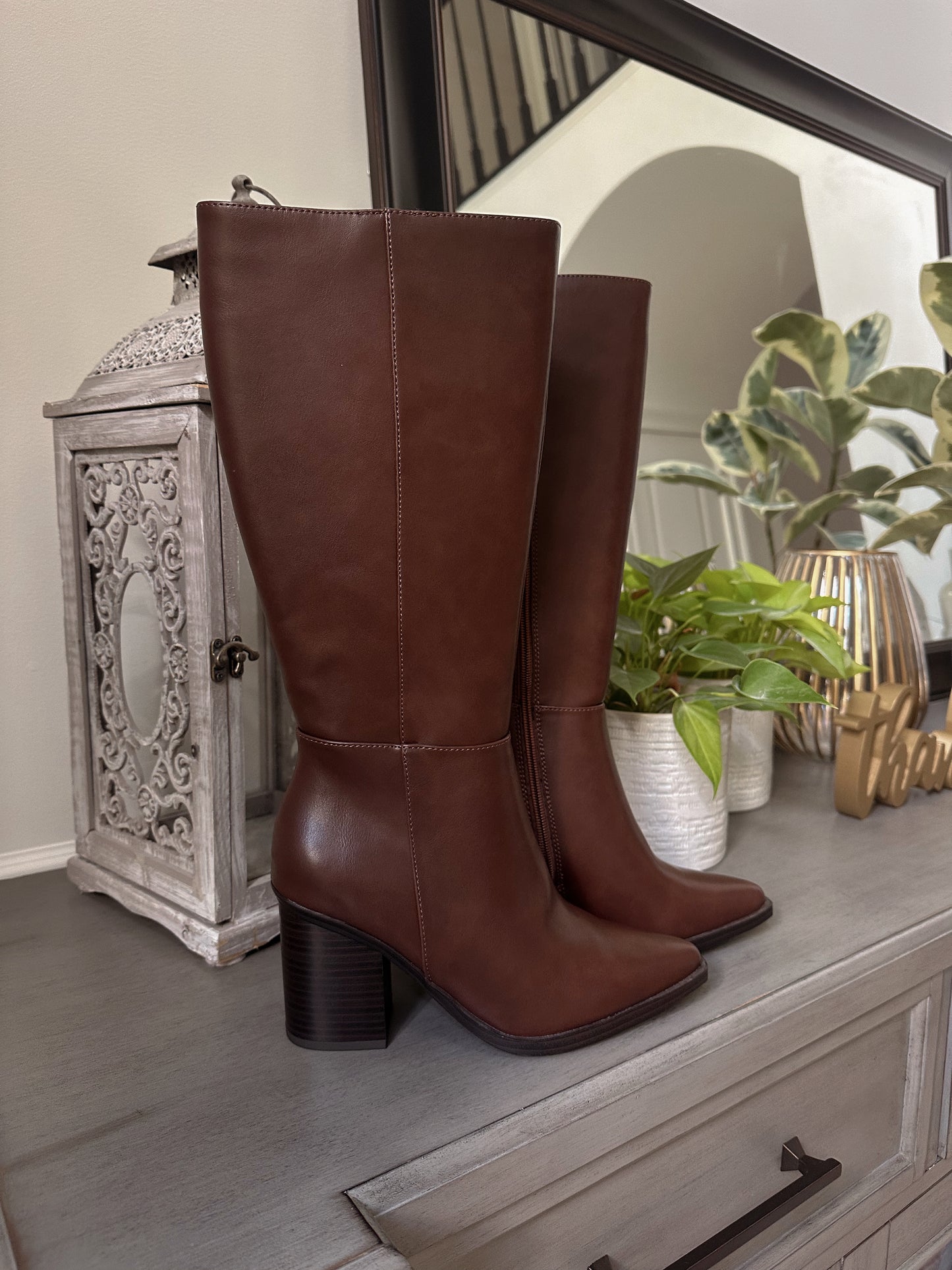 Brown Pointed Toe Knee-High Boot