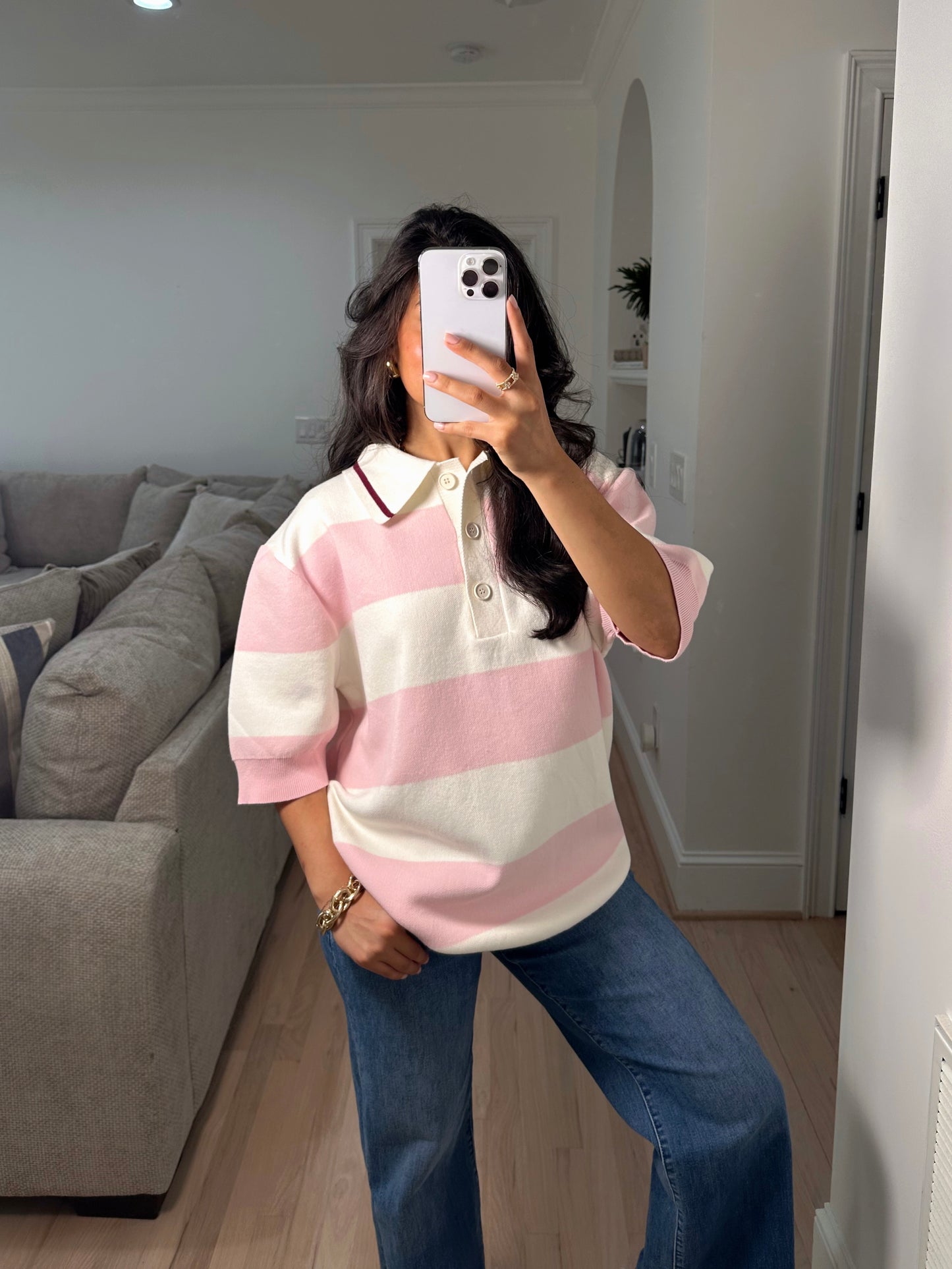 Baby Pink Polo Oversized Knit Top