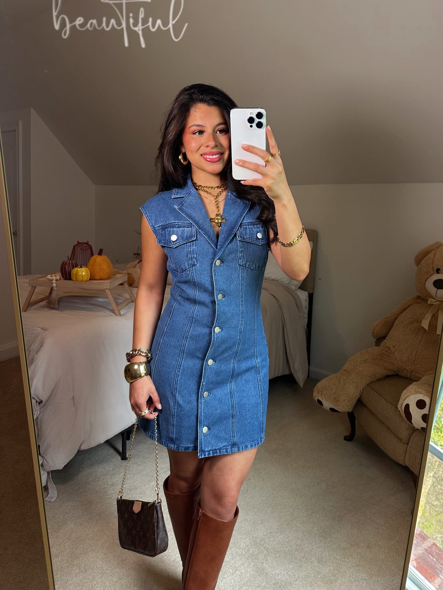 Collared Button-Up Denim Dress