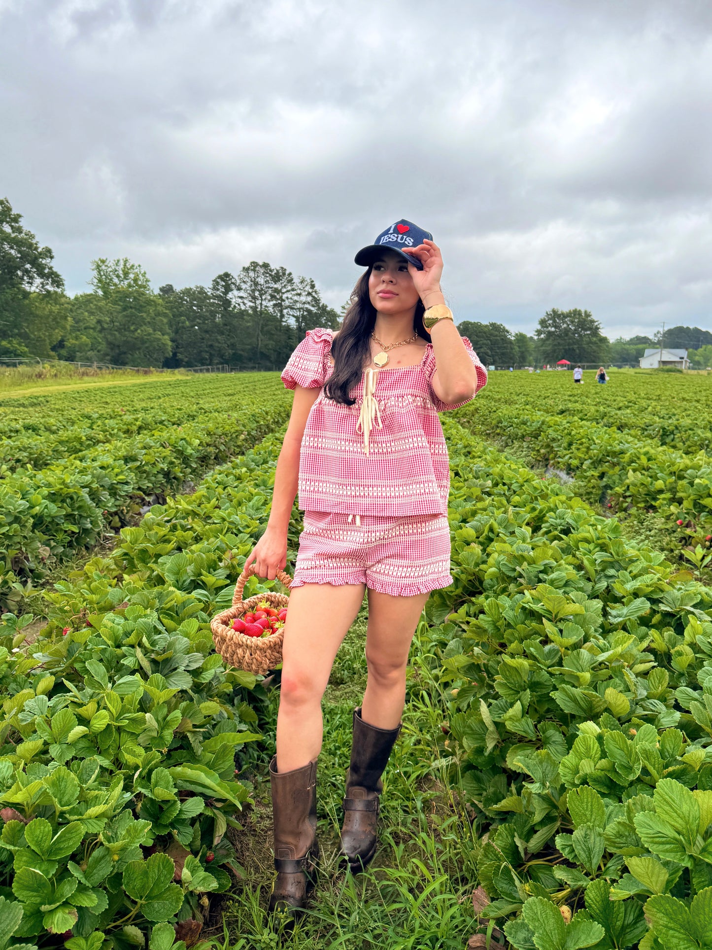Strawberry Farms Red Gingham Top & Short Set