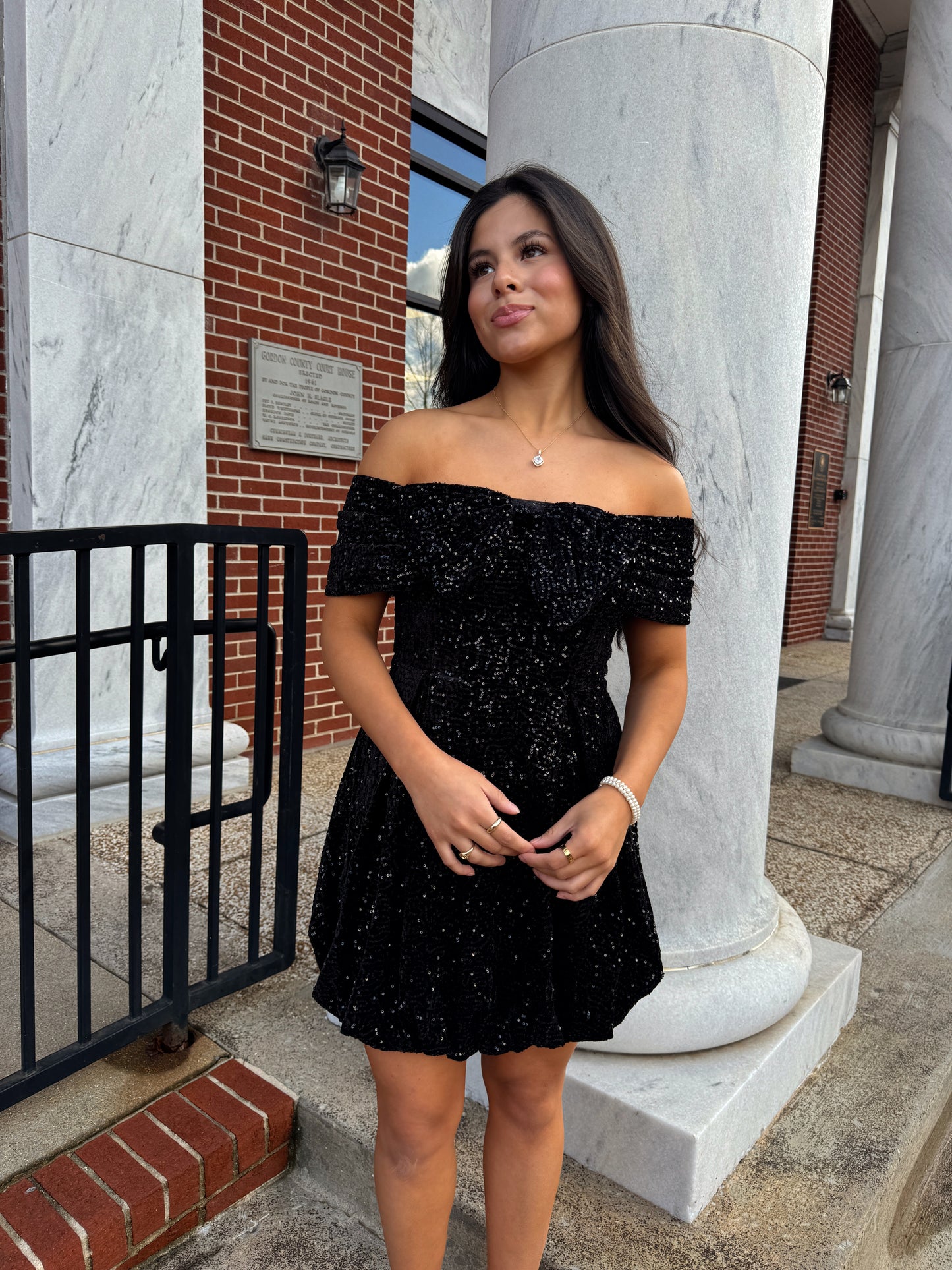 Black Velvet Sequin Bow Bubble Dress