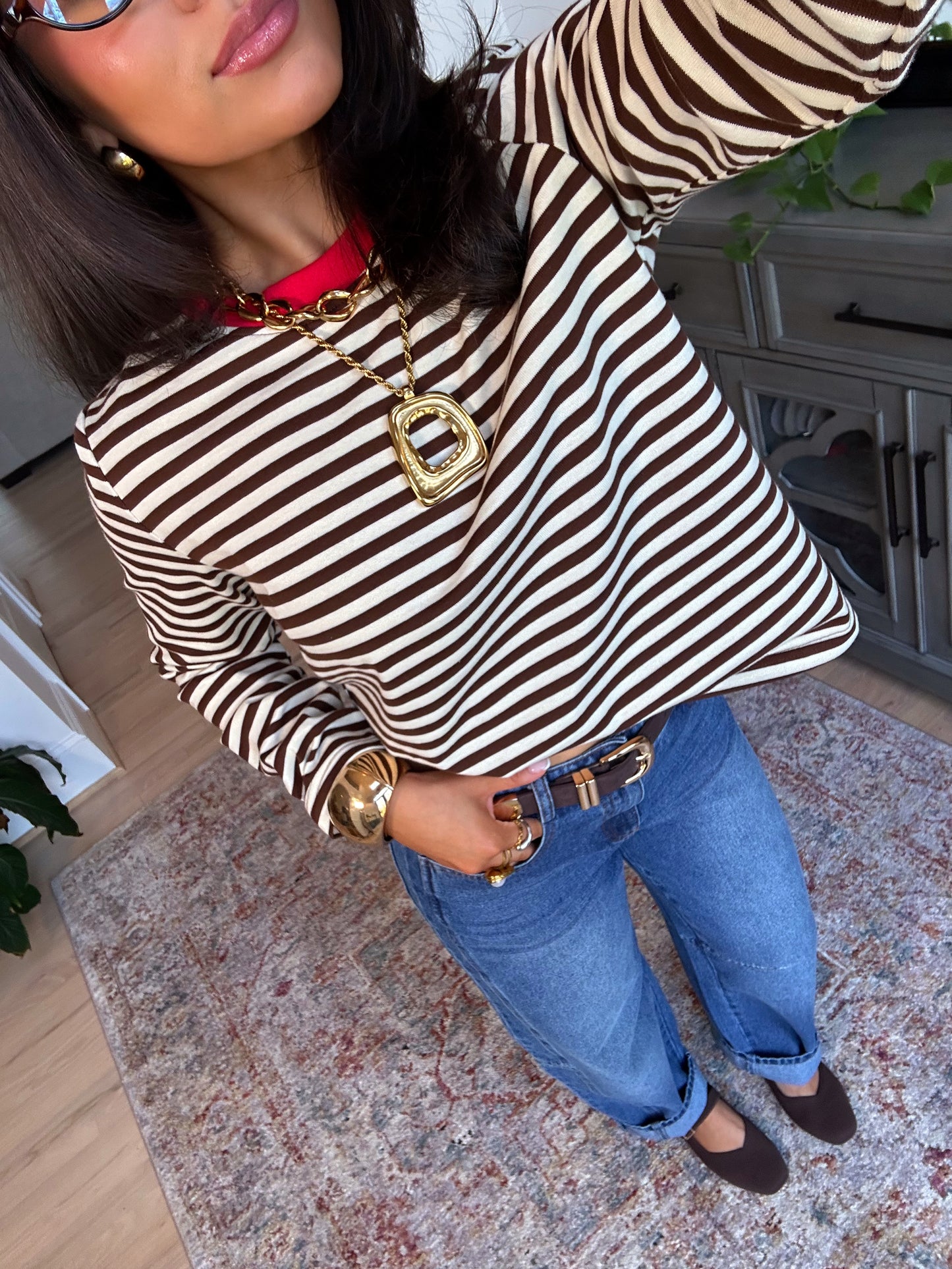 Sienna Brown-Red Striped Tee