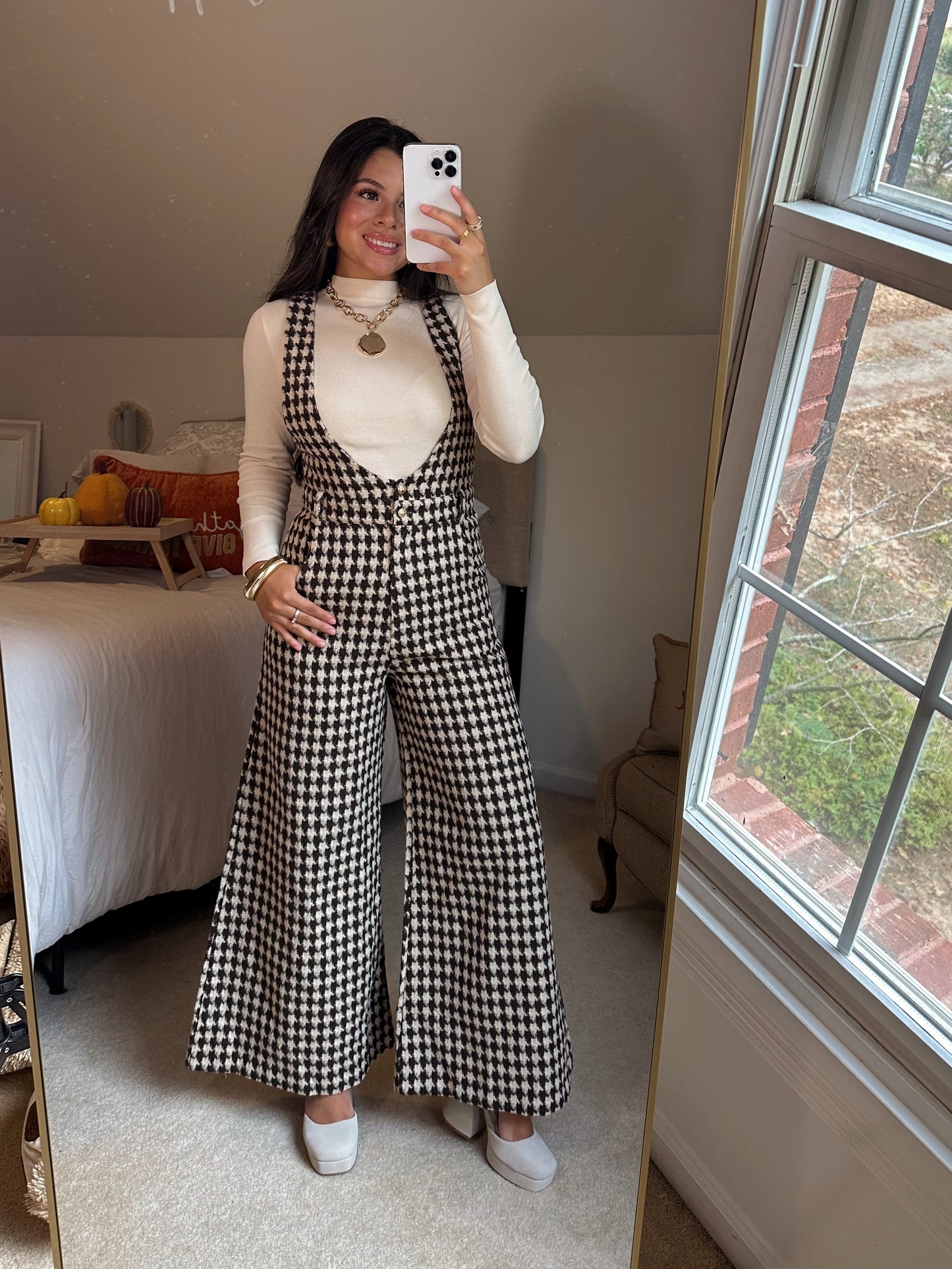 Brown Houndstooth Jumpsuit