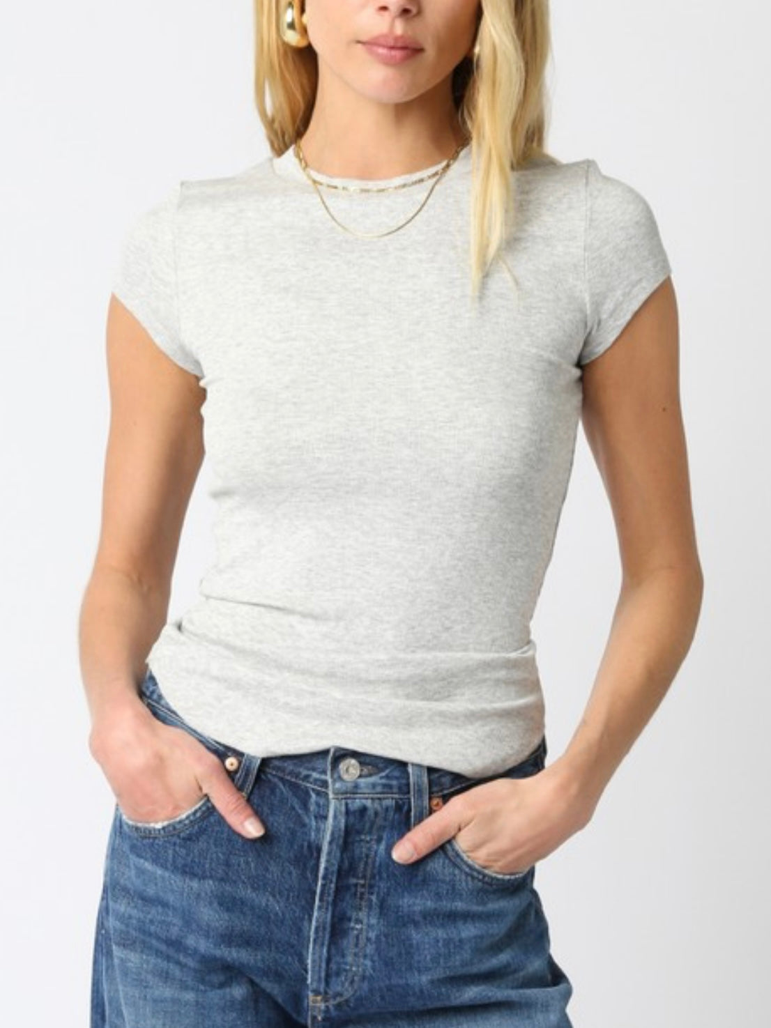 Light Heather Grey Ribbed Tee