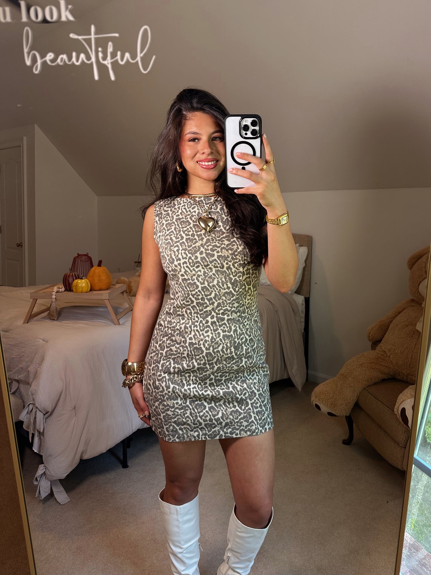 Leopard Denim Pocket Detail Dress