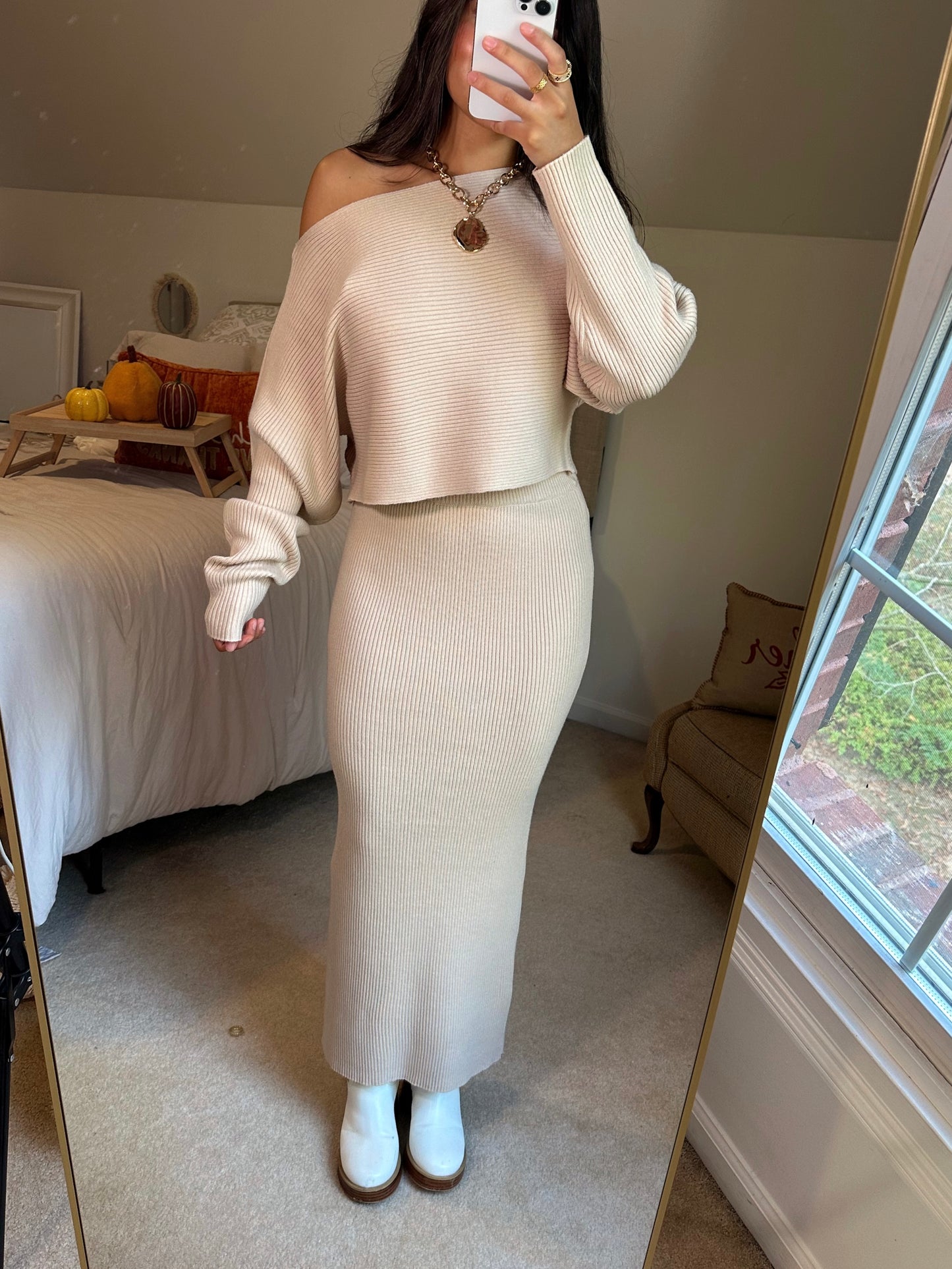 Light Taupe Sweater & Skirt Set