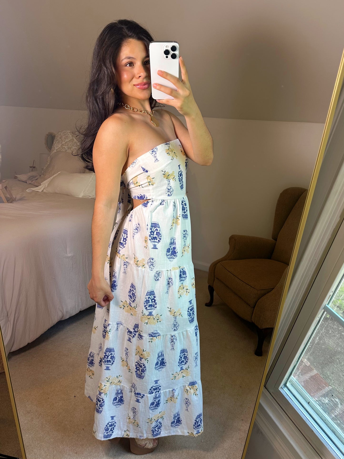 Greece Flower Vase Tube Open Back Dress