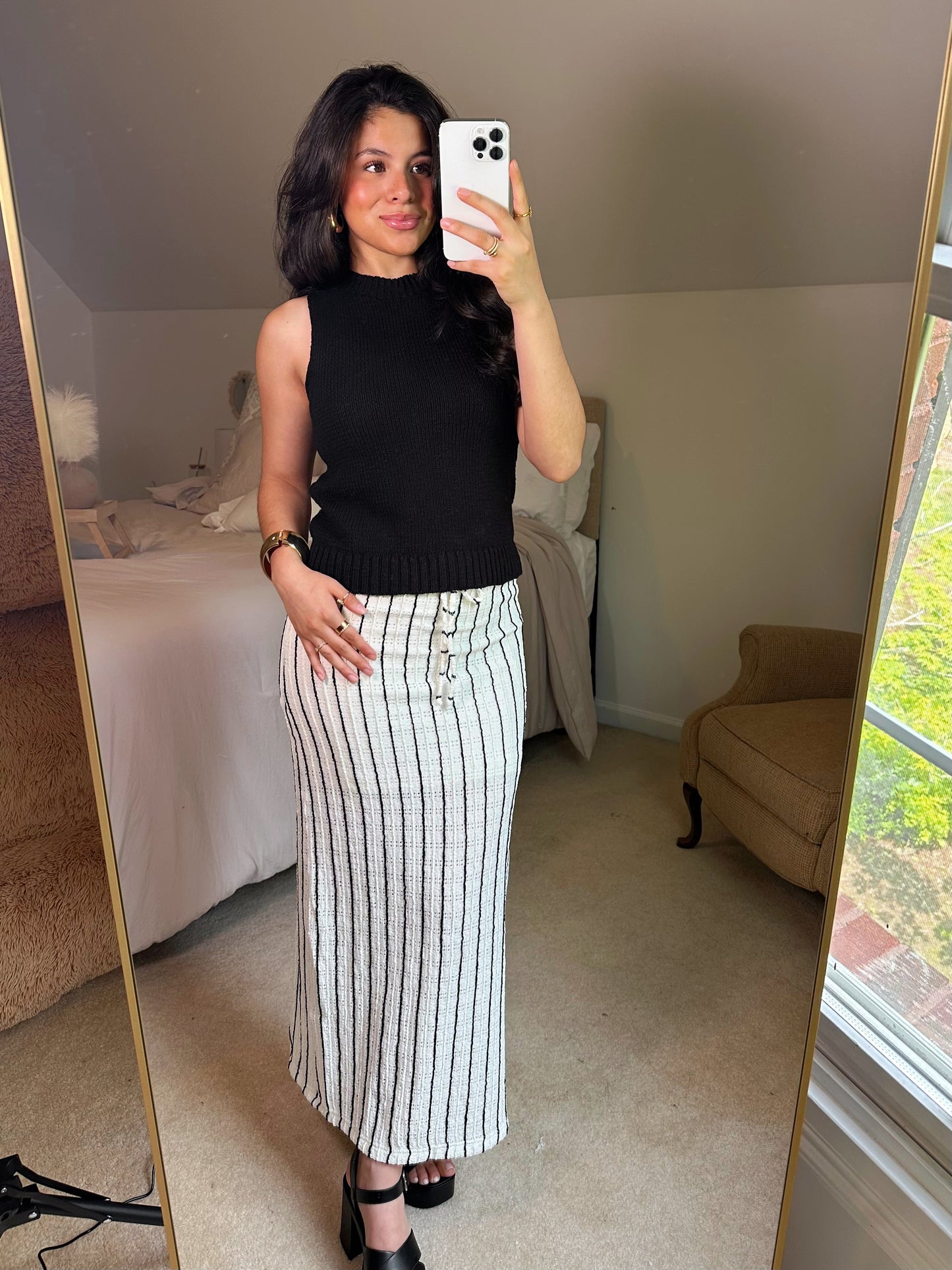 Black & Ivory Striped Knit Skirt