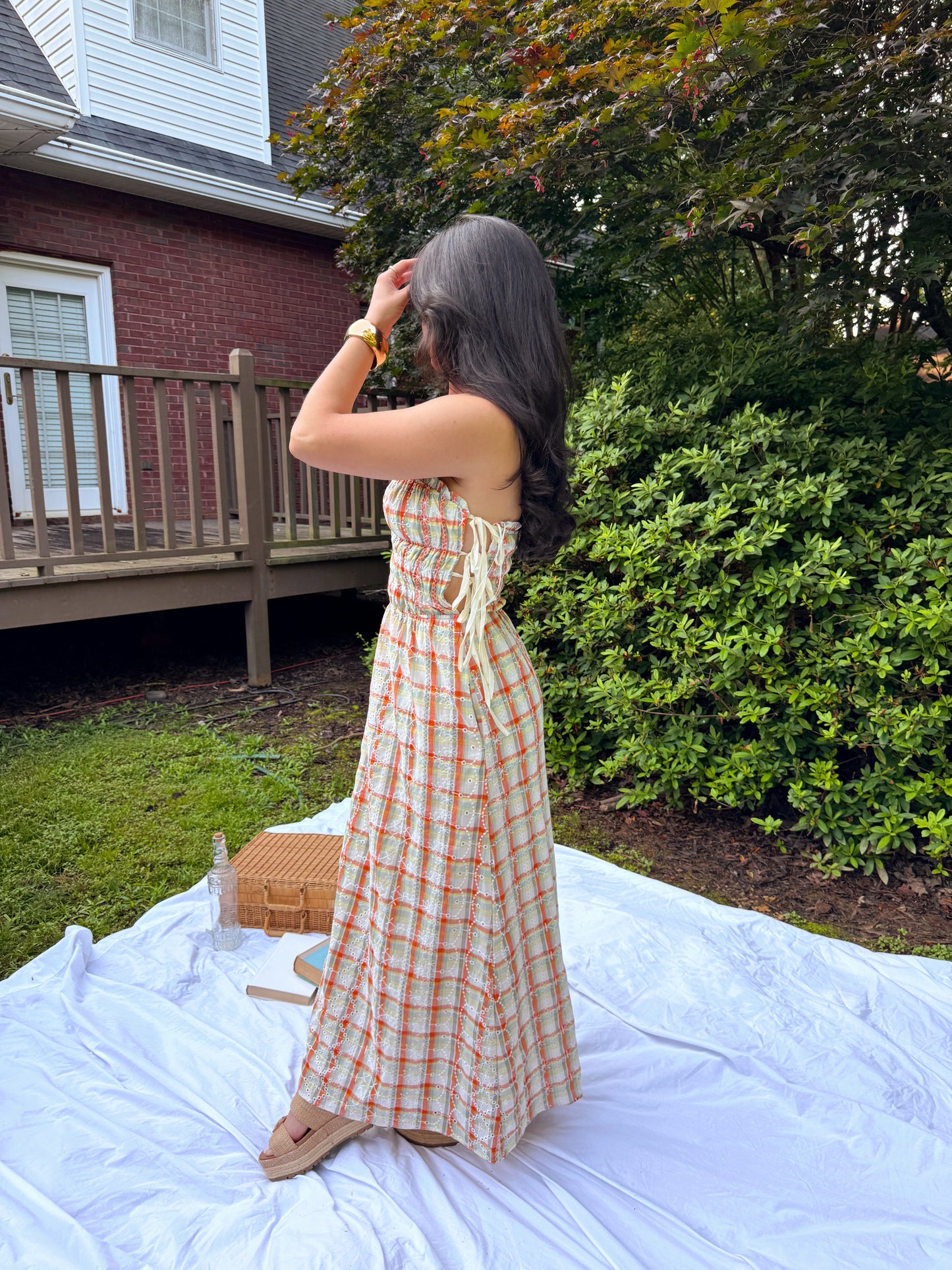 Sherbert Plaid Strapless Dress