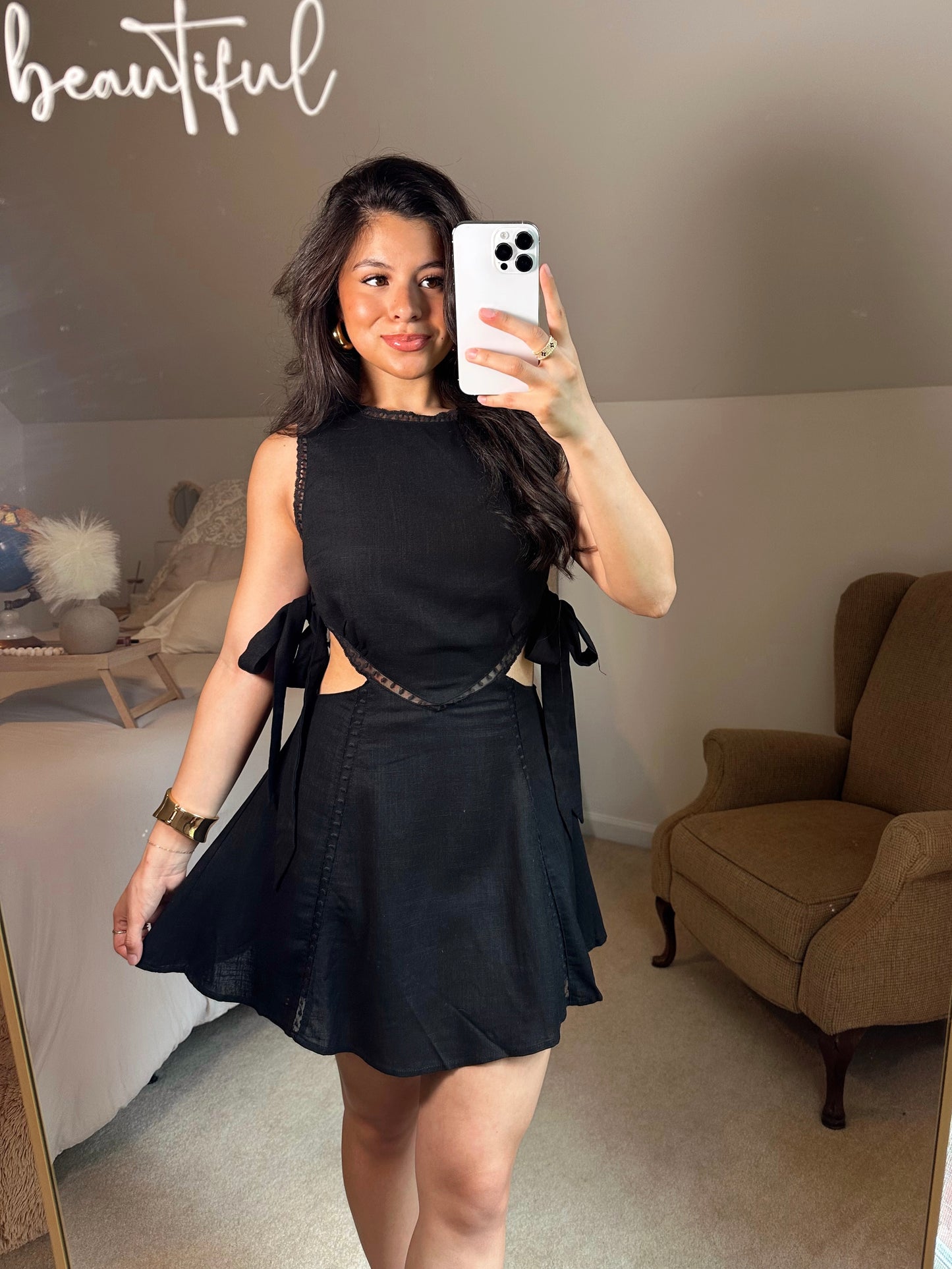 Black Lace Side Cut-Out Dress