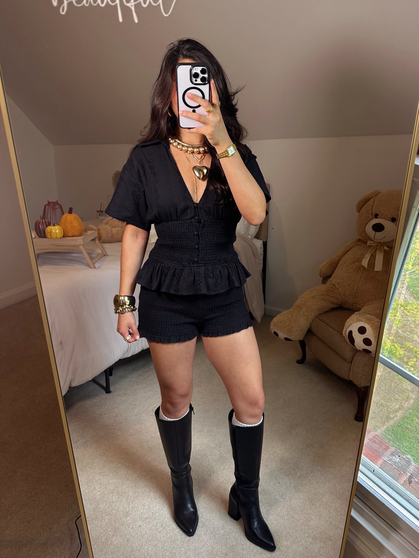 Black Ditsy Floral Smocked Romper