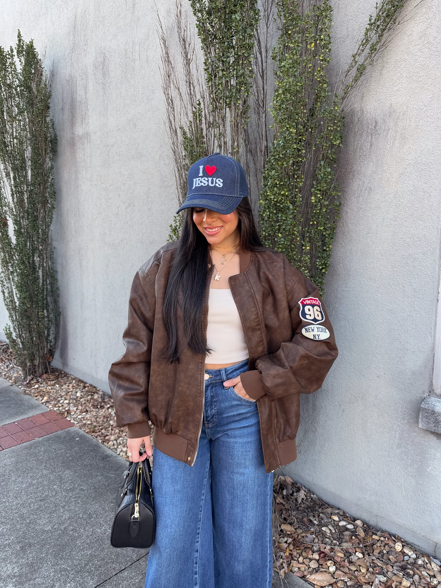 Vintage Patch Brown Oversized Jacket