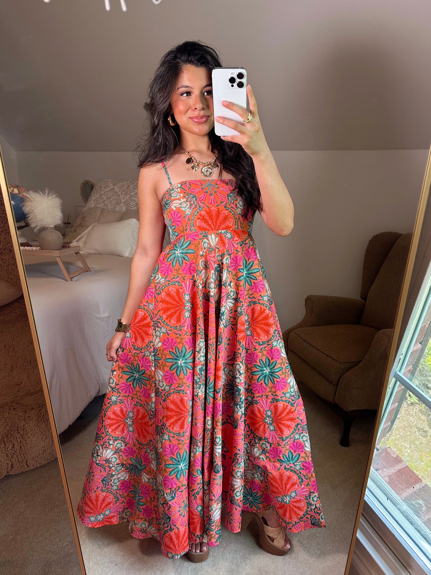 Orange Tropical Floral Maxi Dress