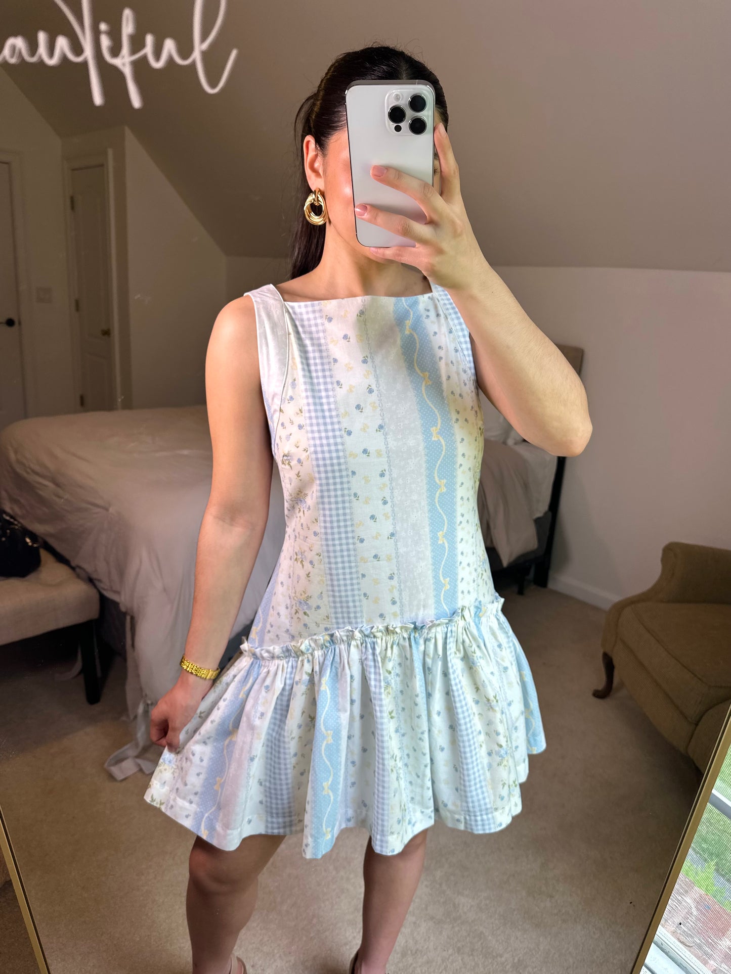Baby Blue Coquette Patterned Mini Dress