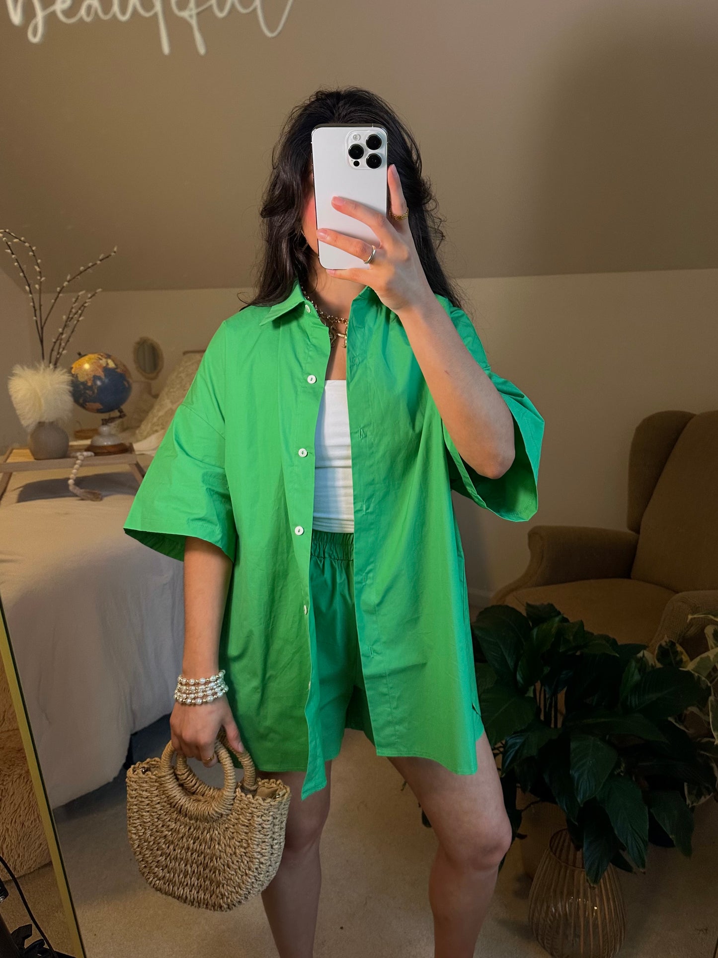 Kelly Green Button Up & Short Set