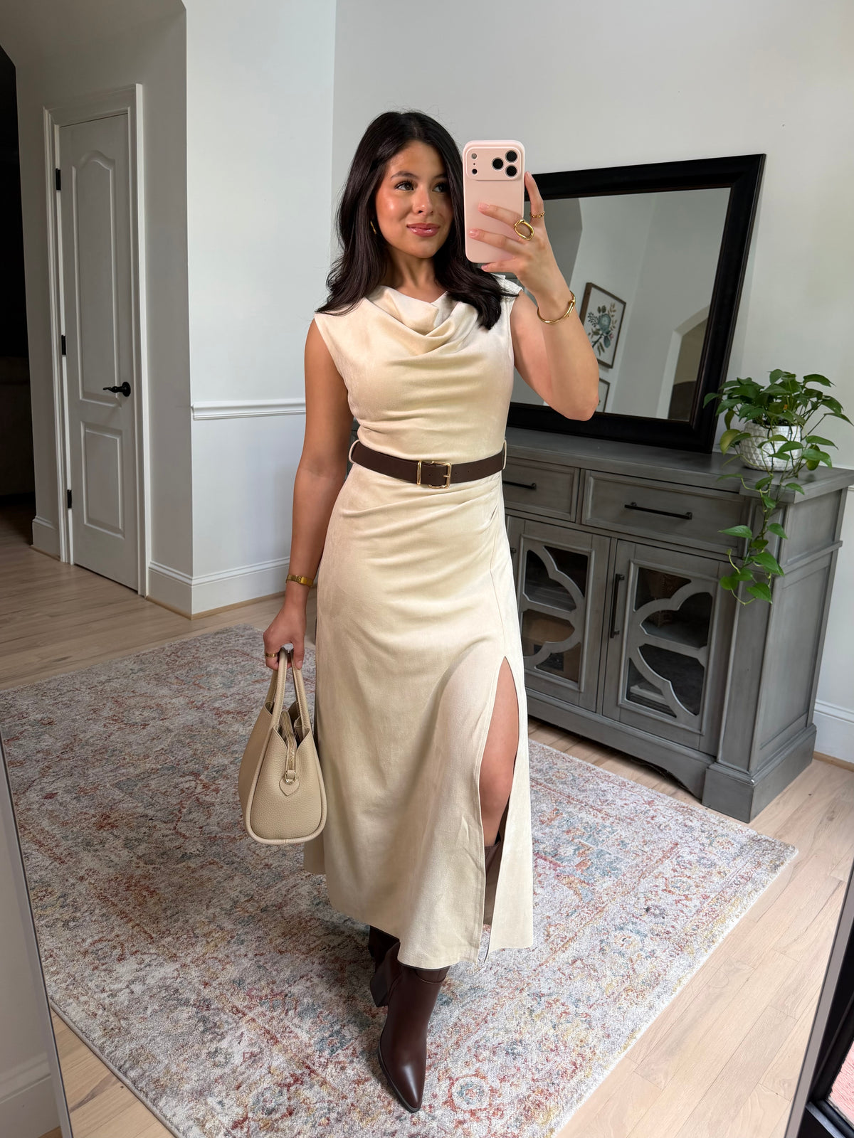 Meadow Muse Suede Cream Dress (belt included)