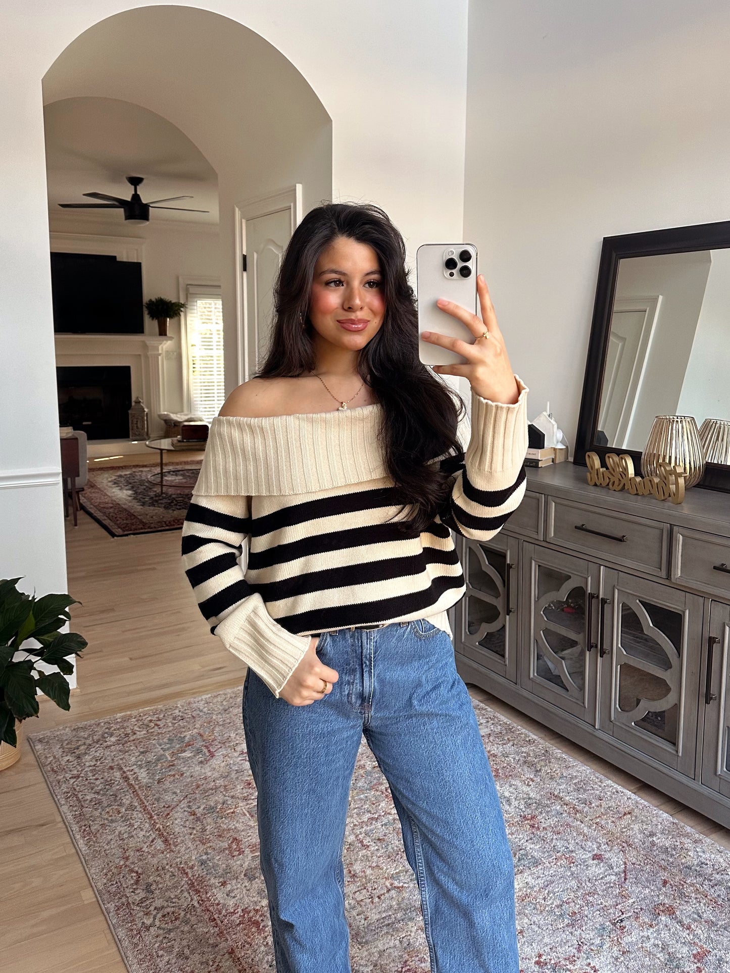 Striped Off-Shoulder Sweater