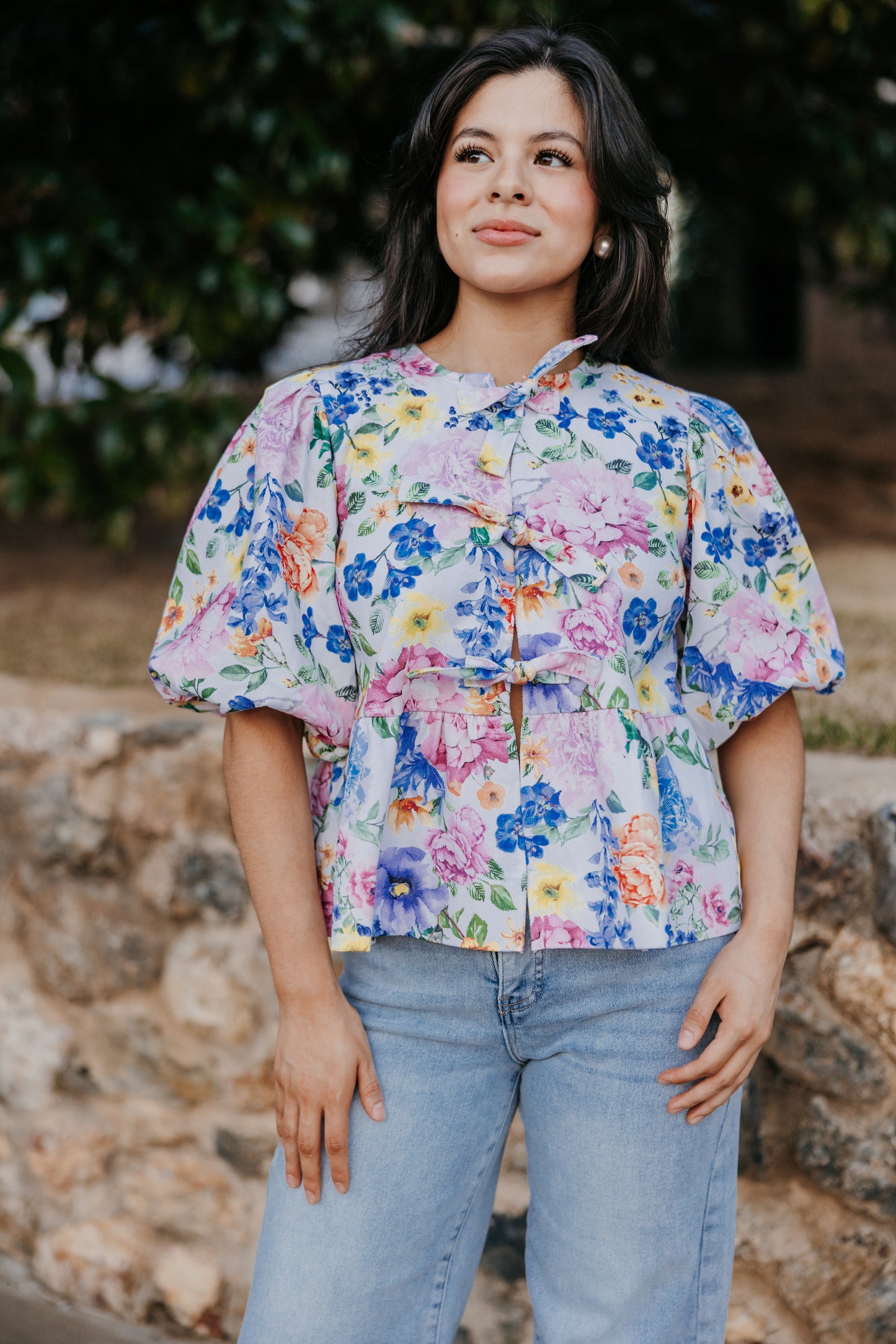 Floral Front Bows Babydoll Top