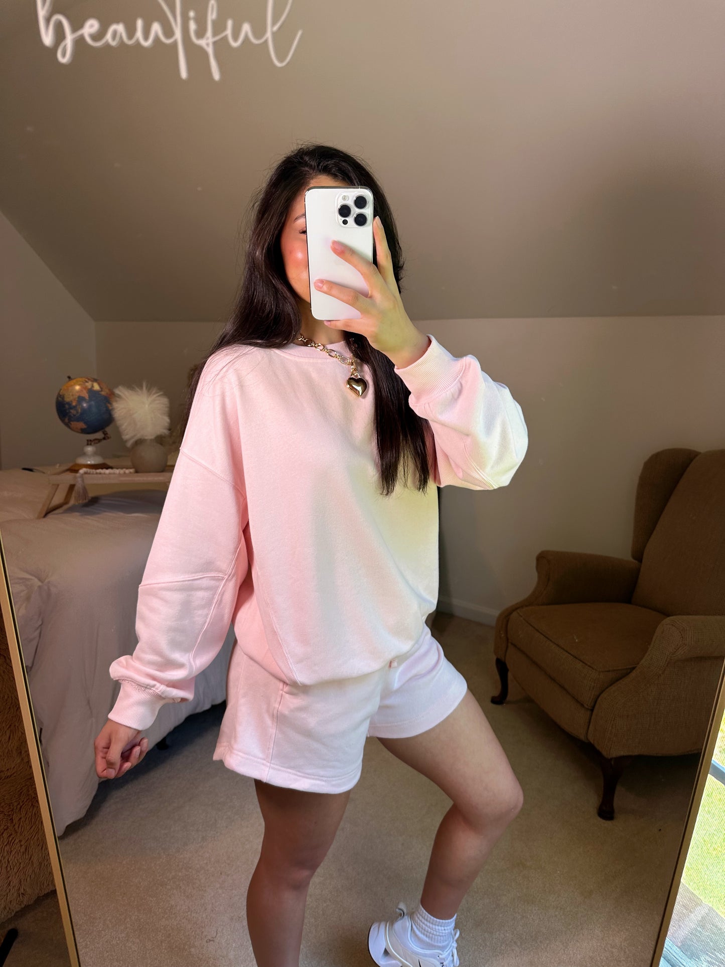 Seashell Pink Crewneck and Shorts Set