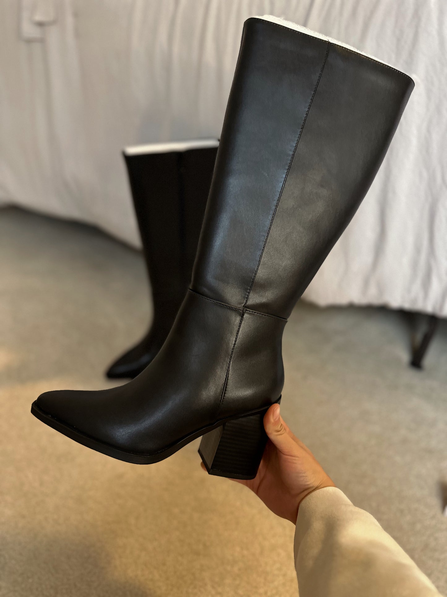 Black Pointed Toe Knee-High Boot