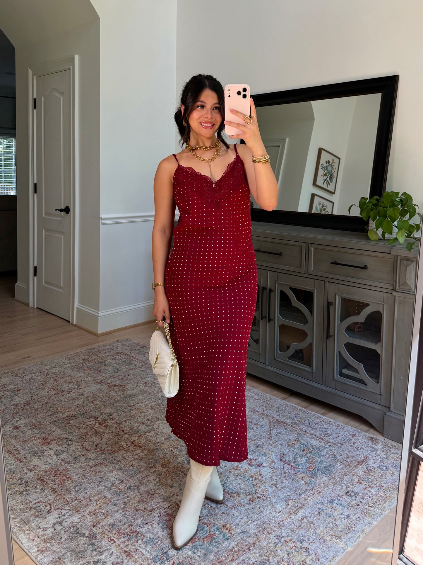 Charlotte Burgundy Polka Dot Dress