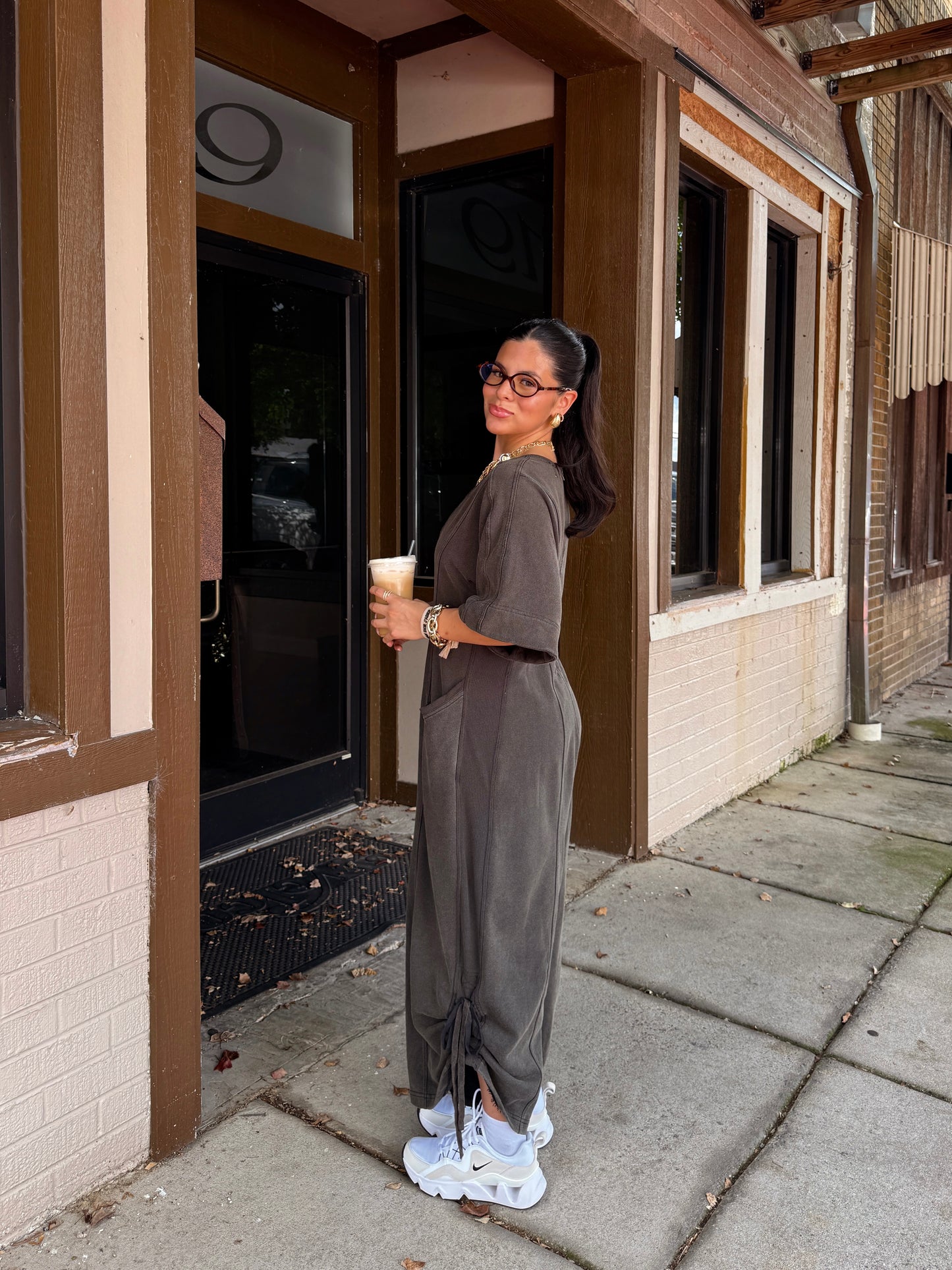 Coffee Run Charcoal Jumpsuit